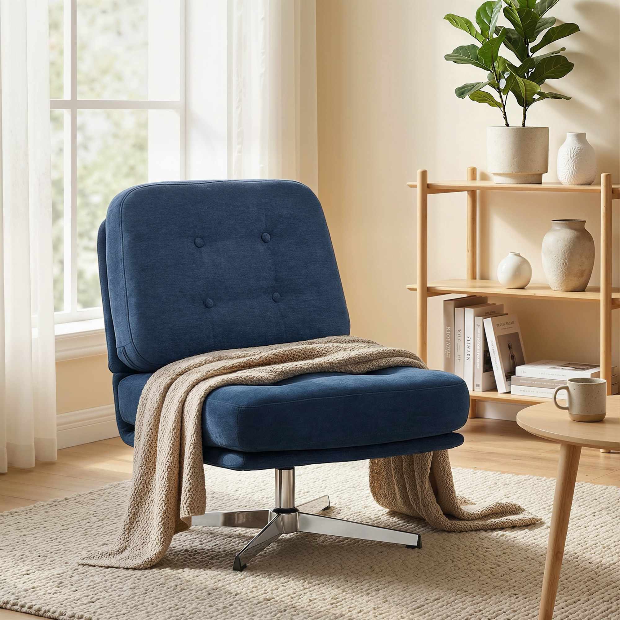 Chenille fåtölj, 360 graders vridbar, 70 cm sittbredd