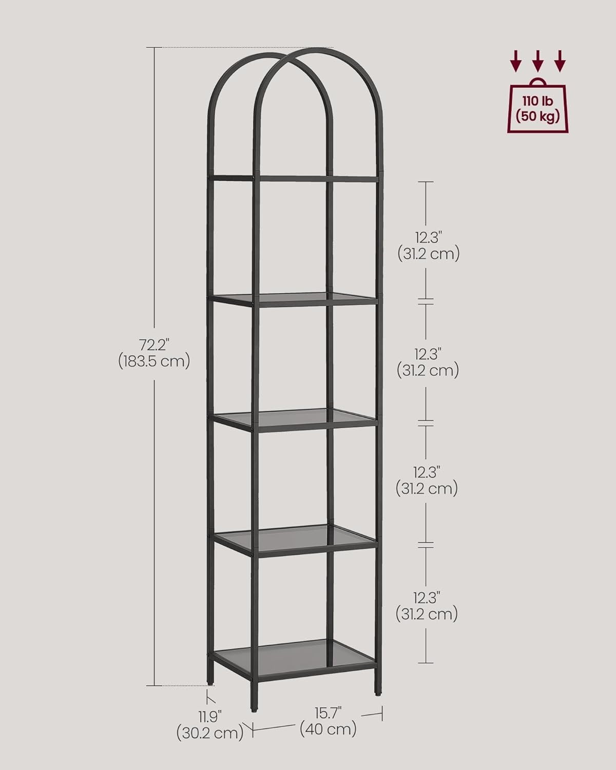 Chic Arch Displayhylle med skifergrått glass og stål