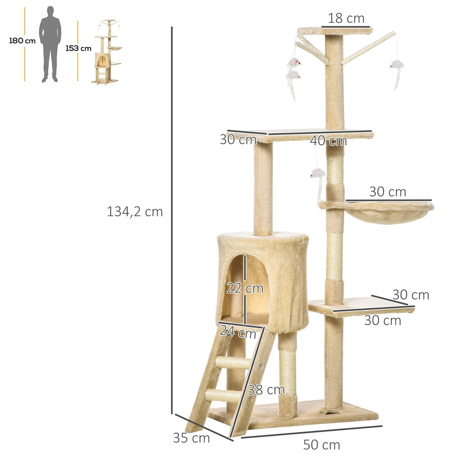 Skrapestolpetrapper 4 leker Beige Game &amp; Rest 50X35X134,2cm