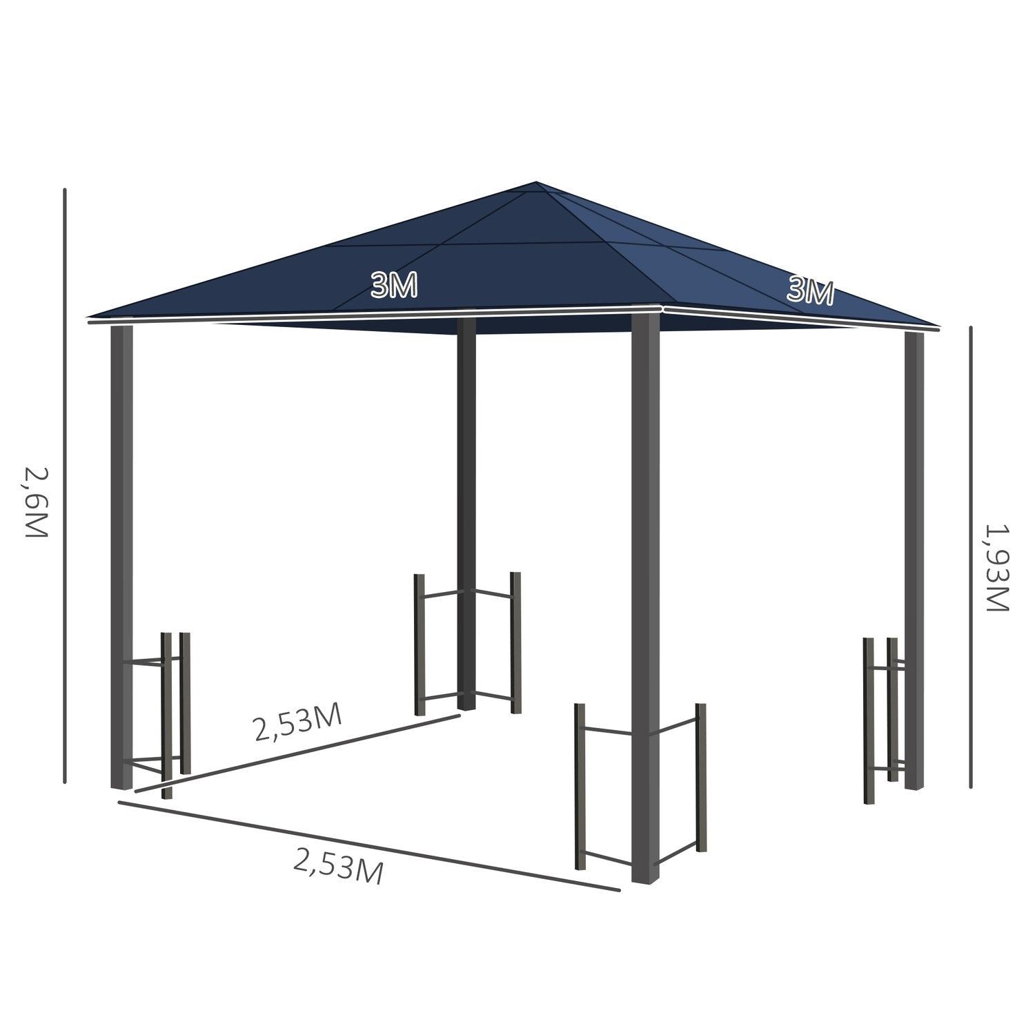 Paviljong, Hagepaviljong, Partytelt Med Sidepaneler, PC-tak, Aluminium, Sort, 300 X 300 X 263 Cm