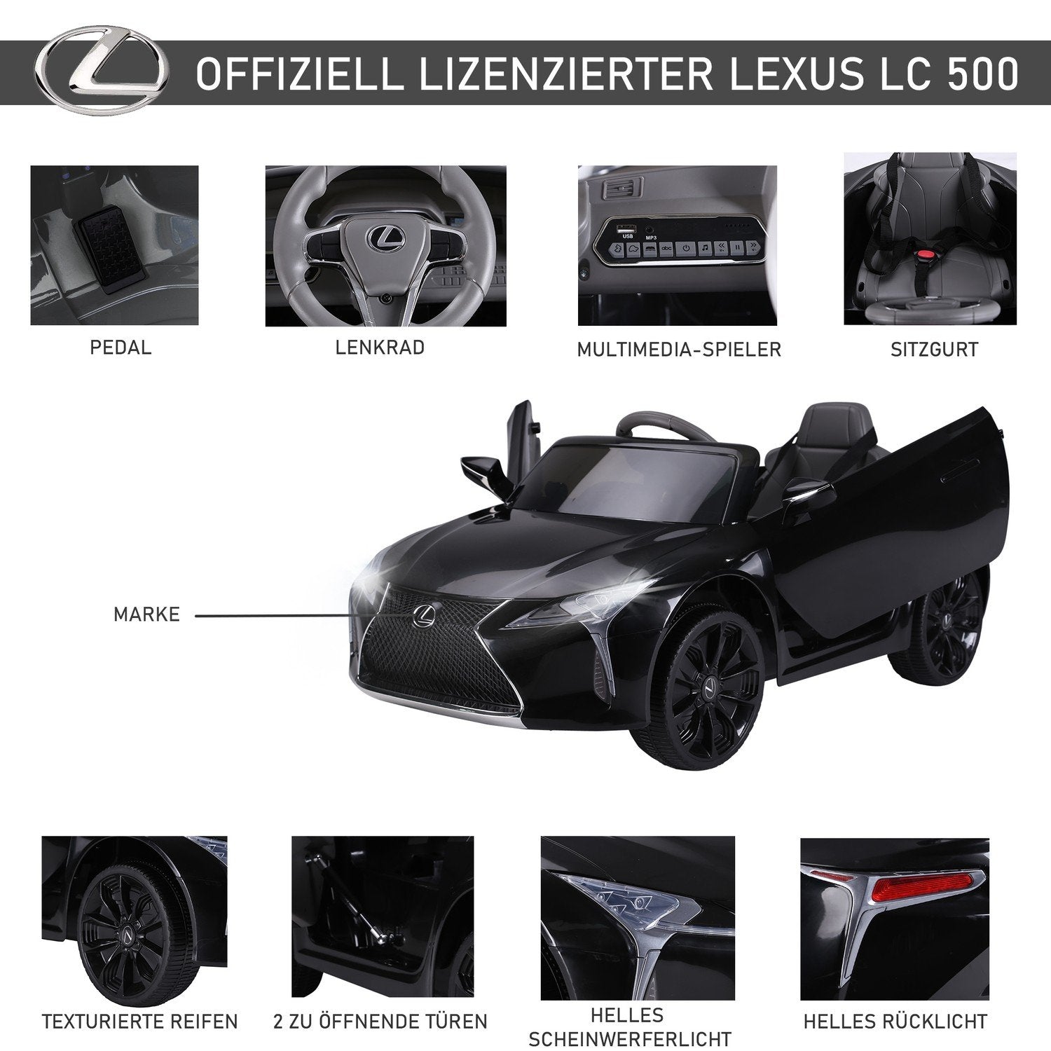 Barnebil Barnebil Den offisielt lisensierte Kjøre Lexus Lc500 i 3-6 år Elbil med 2,4G fjernkontroll Mp3/Usb Light Music