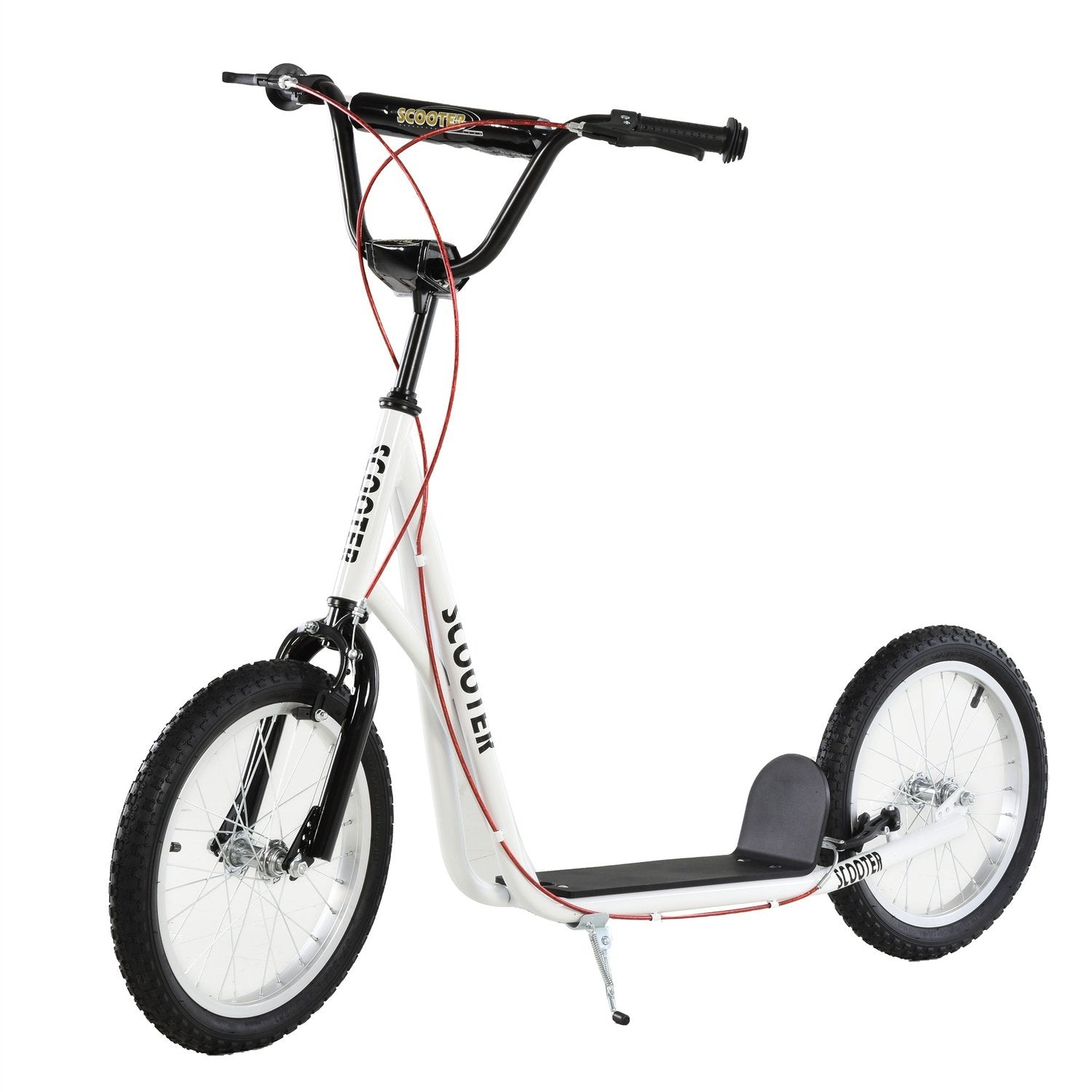 Barnescooter, Byscooter, Kickscooter, Barnesparker med luftdekk og håndbrems, scooter, barn, vanntett, sammenleggbar fra 5 år, 16 tommer, hvit, 139 x 58 x 90-96 cm