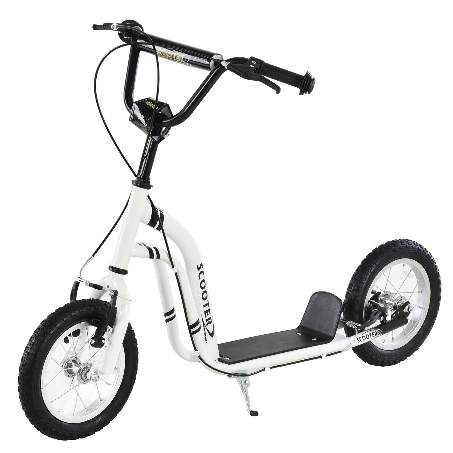 Barnescooter fra 5 år, barnescooter, byscooter med pneumatiske dekk, 12 tommer, gummi, aluminium, hvit