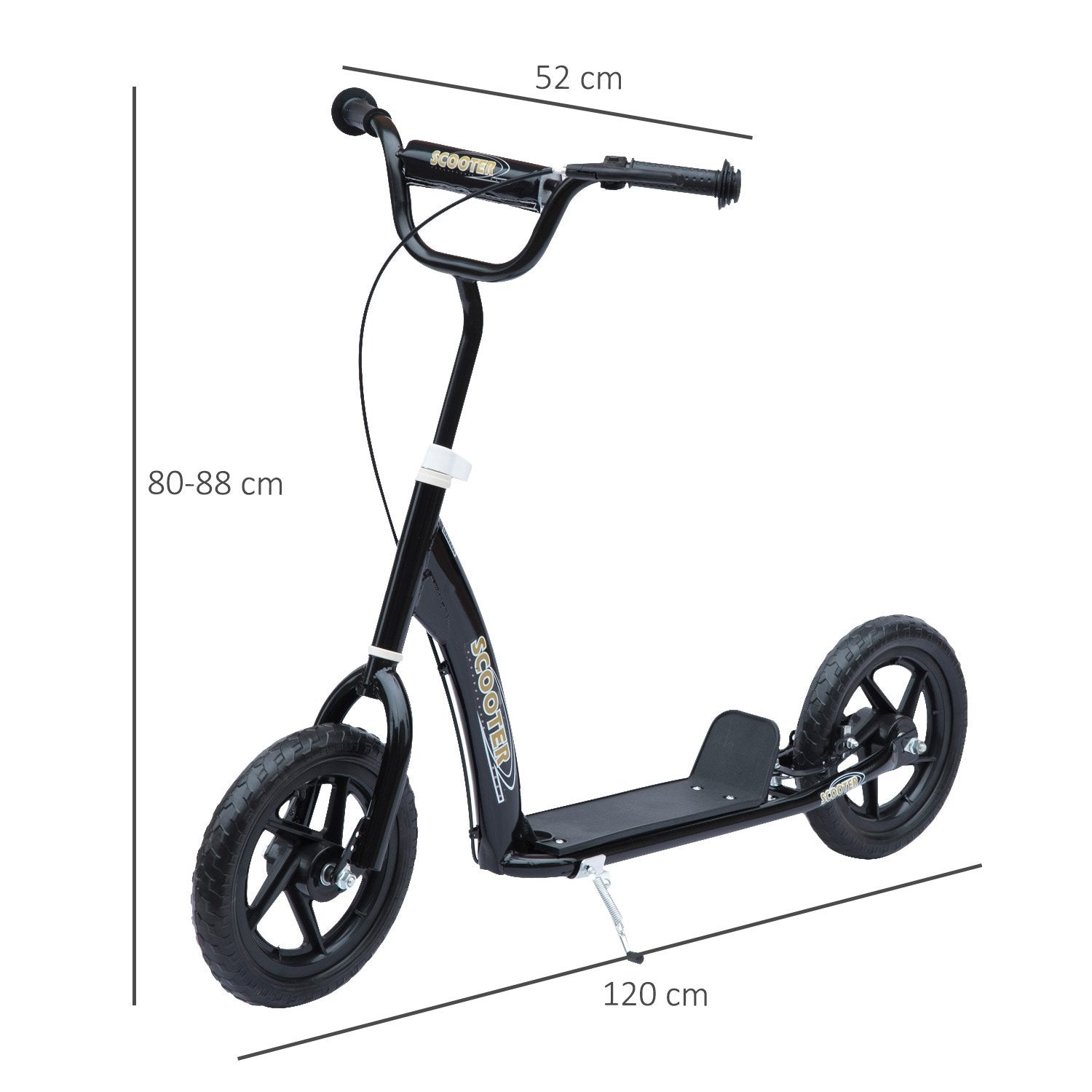 Barnescooter 12 tommer med bakbrems, høydejusterbar scooter, scooter i svart, stål og Eva