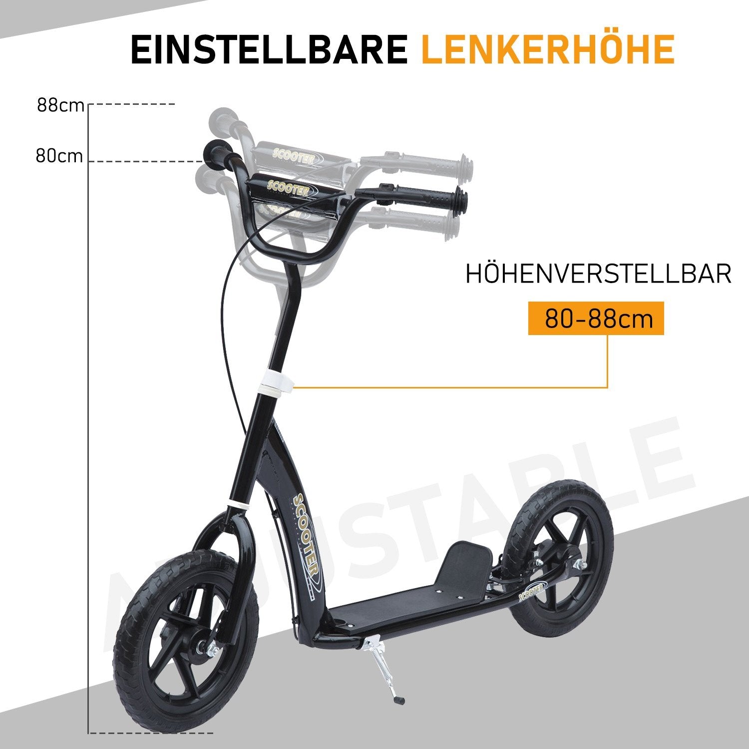 Barnescooter 12 tommer med bakbrems, høydejusterbar scooter, scooter i svart, stål og Eva