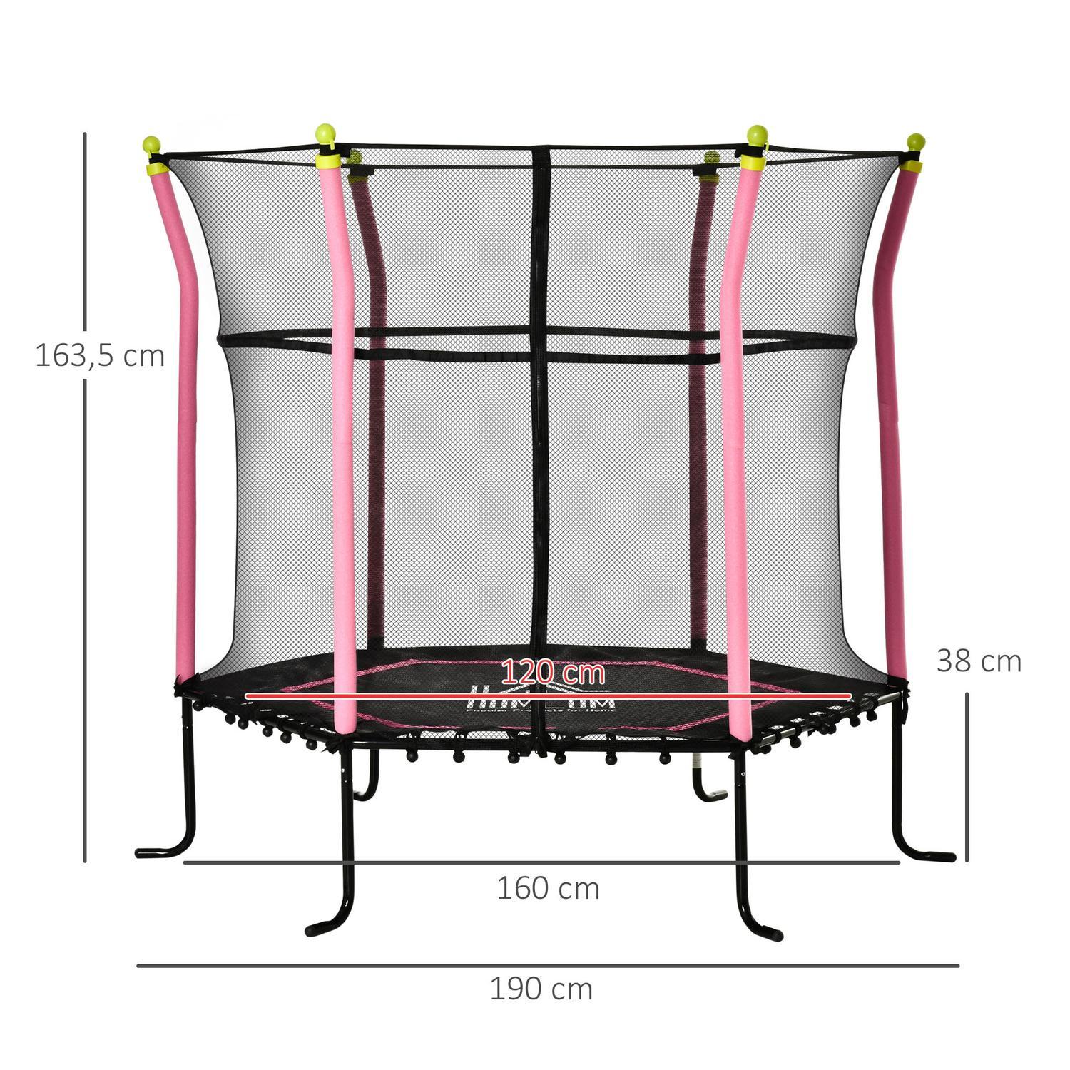 Barnetrampolin 5,3 fot hagetrampoline med sikkerhetsnett og kantbeskyttelse, gummitau, 163,5 H Cm, opptil 60 kg