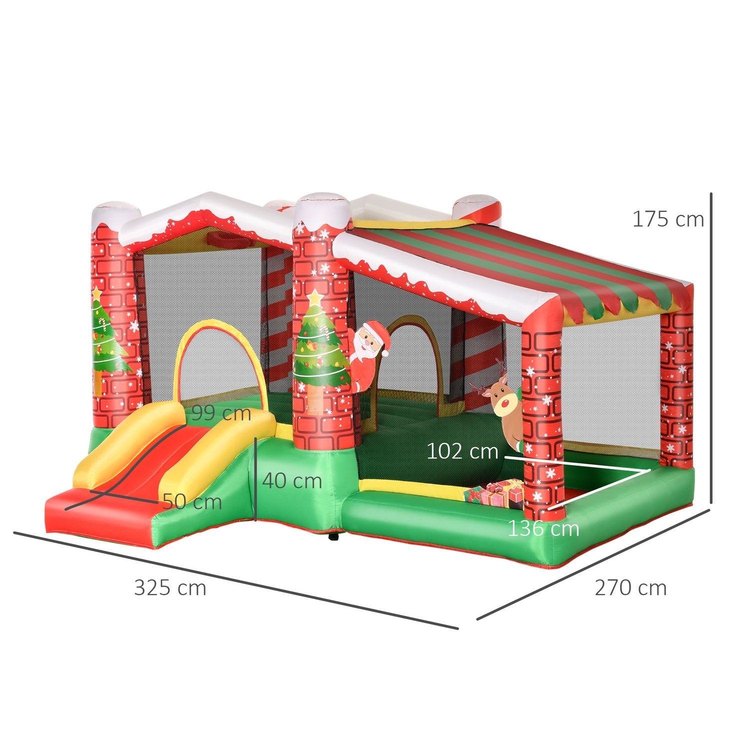 Juleoppblåsbare hoppeslott Leke Slott Trampoline Liten skli For 3 barn Med Blåser For 3-8 år Rød + Grønn