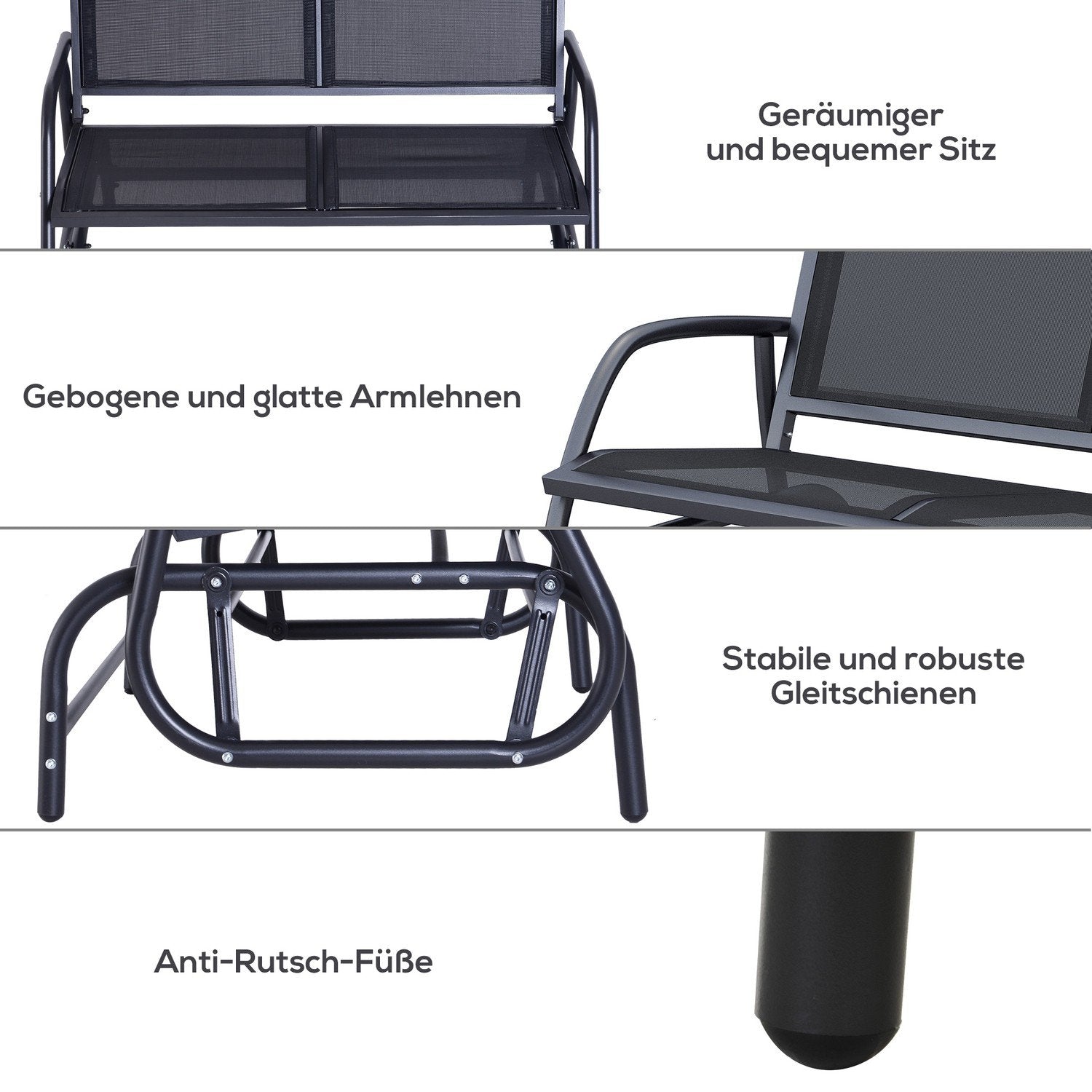 Gyngestol 2-seters hagebenk hage huske sete parkbenk metall hagemøbler Sort 120 X 70 X 88 Cm