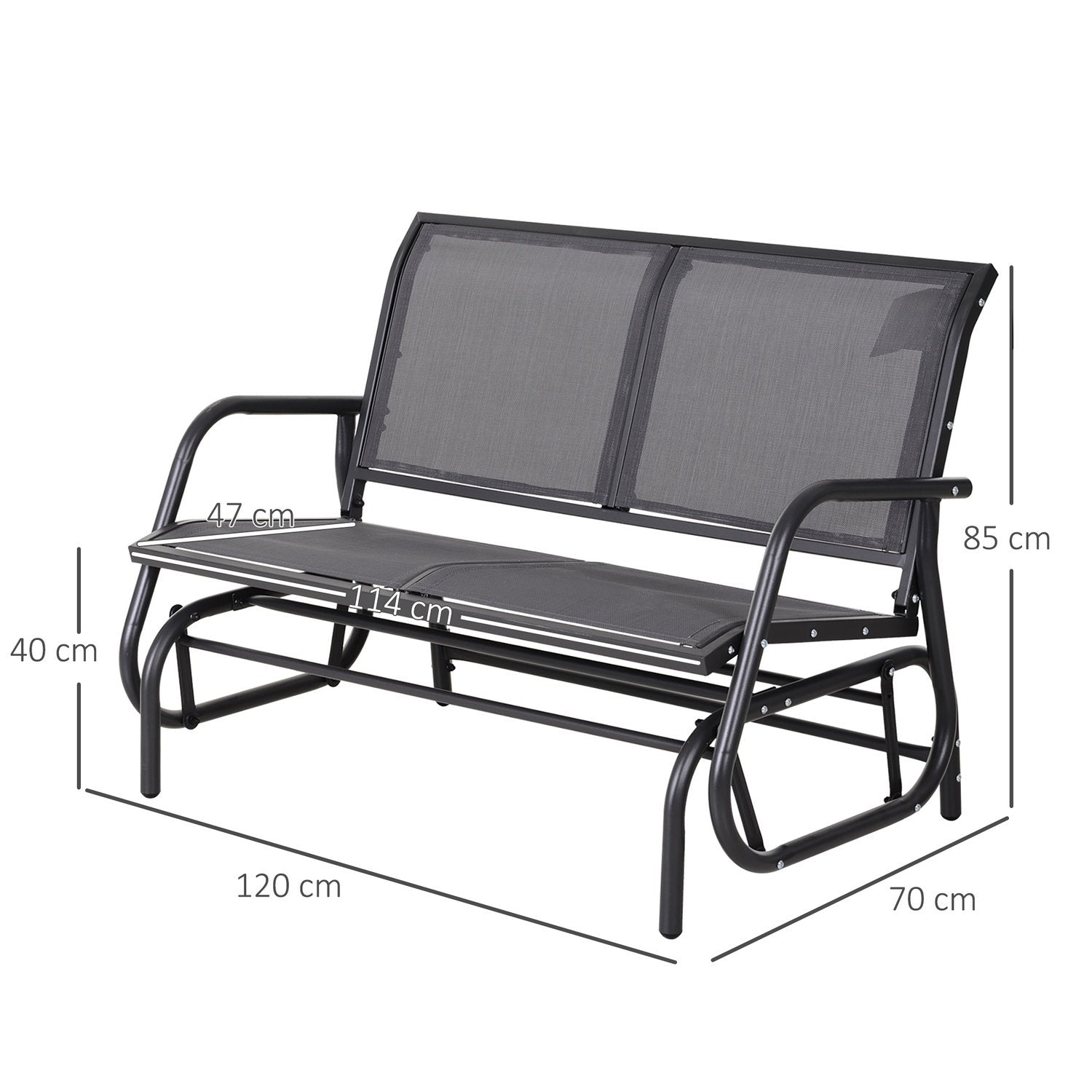 Gyngestol 2-seters hagebenk hage huske sete parkbenk metall hagemøbler Grå 120 X 70 X 85 Cm