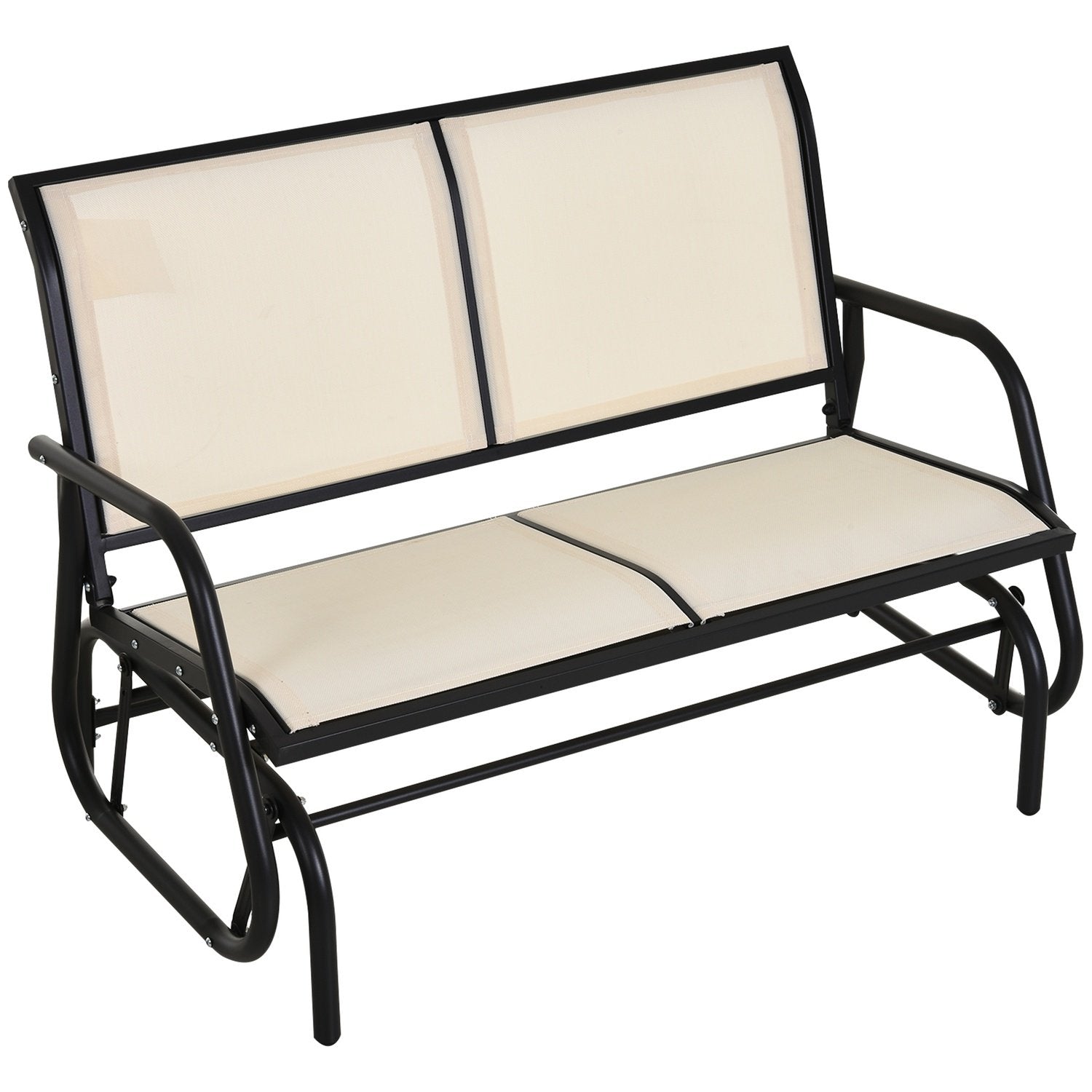 Gyngestol 2-seters hagebenk hage huske sete parkbenk metall hagemøbler Sort + Beige 120 X 70 X 85 Cm