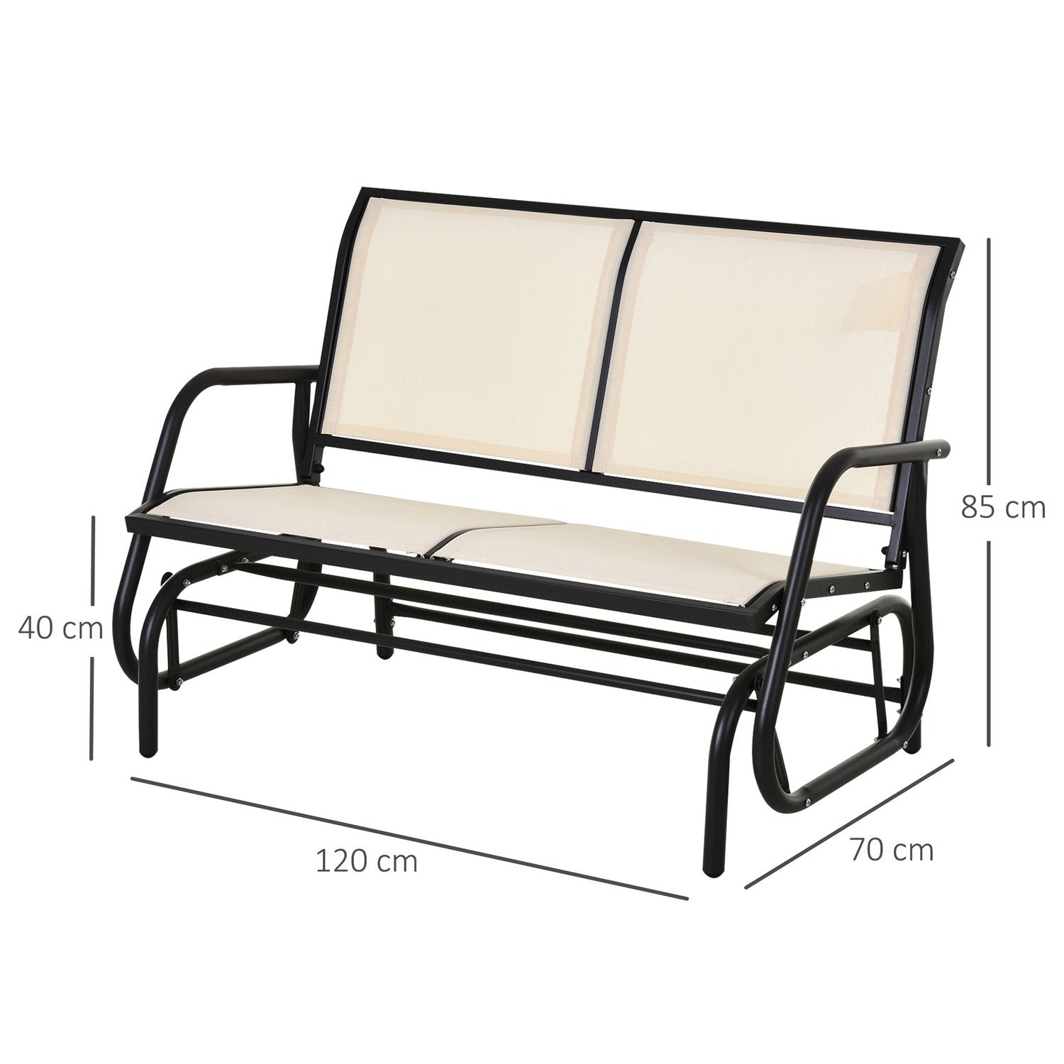 Gyngestol 2-seters hagebenk hage huske sete parkbenk metall hagemøbler Sort + Beige 120 X 70 X 85 Cm