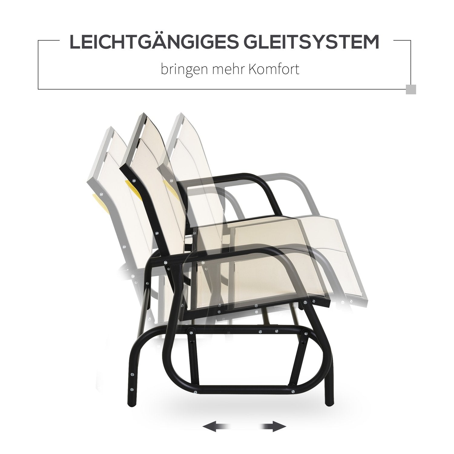 Gyngestol 2-seters hagebenk hage huske sete parkbenk metall hagemøbler Sort + Beige 120 X 70 X 85 Cm