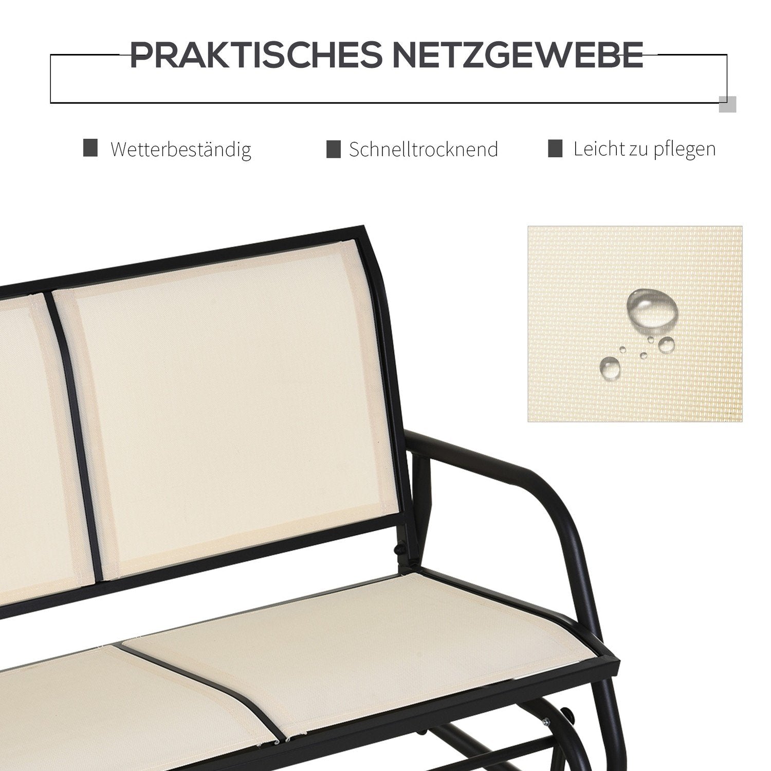 Gyngestol 2-seters hagebenk hage huske sete parkbenk metall hagemøbler Sort + Beige 120 X 70 X 85 Cm