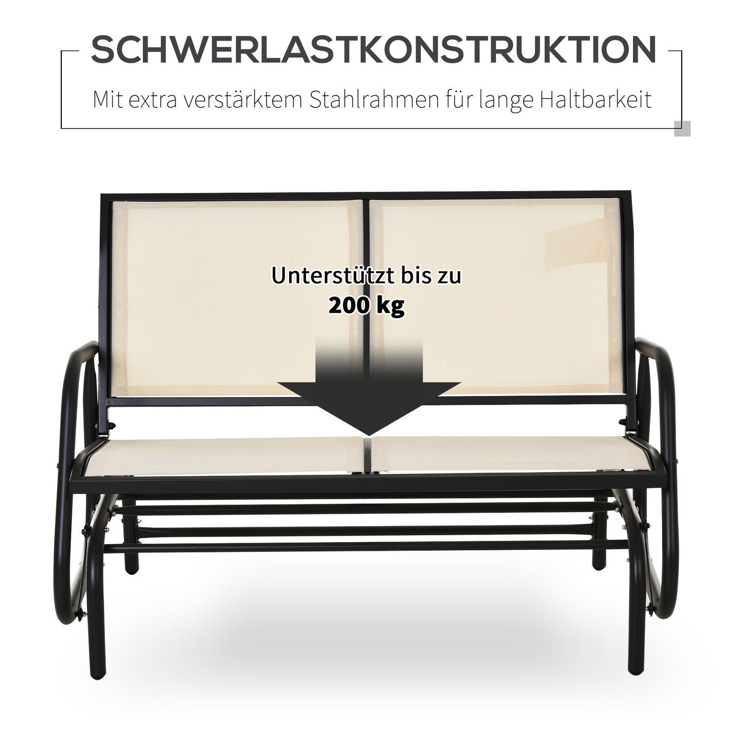 Gyngestol 2-seters hagebenk hage huske sete parkbenk metall hagemøbler Sort + Beige 120 X 70 X 85 Cm