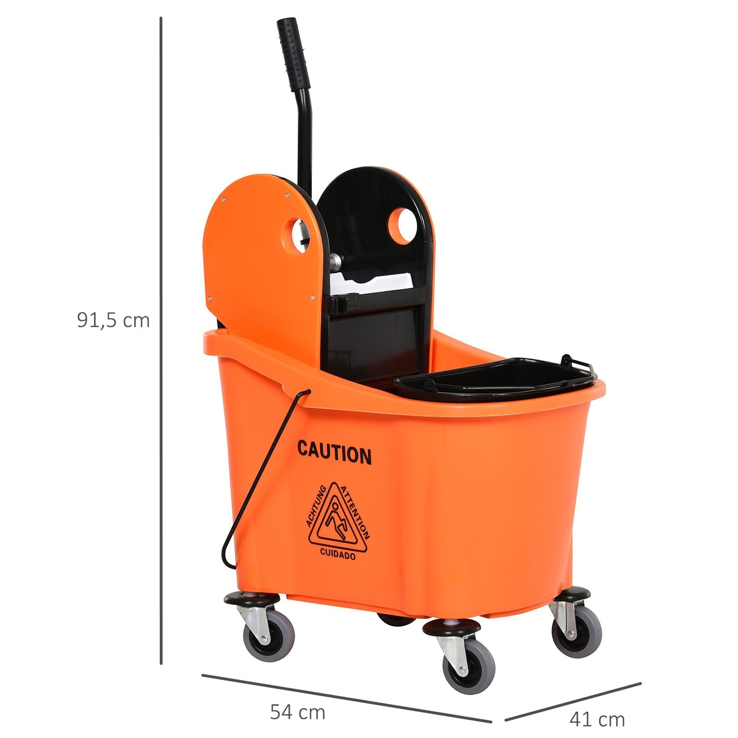 Städvagn, Mobil Hink Med Vridanordning, 36 Liter, Svart/Orange, 54X41X91,5Cm, För Professionell Rengöring