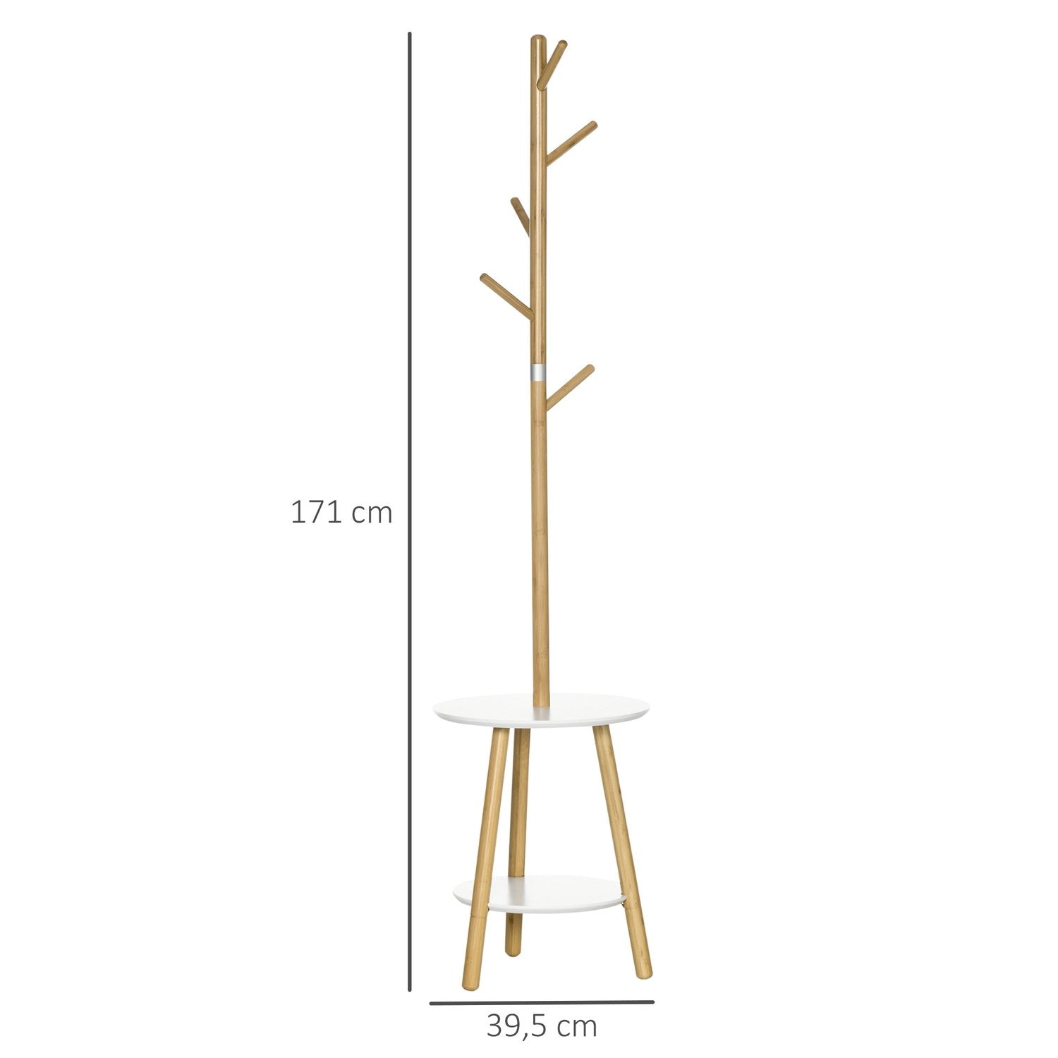 Klesstativ med 5 kleskroker &amp; sidebord, 171 cm høy, natur + hvit