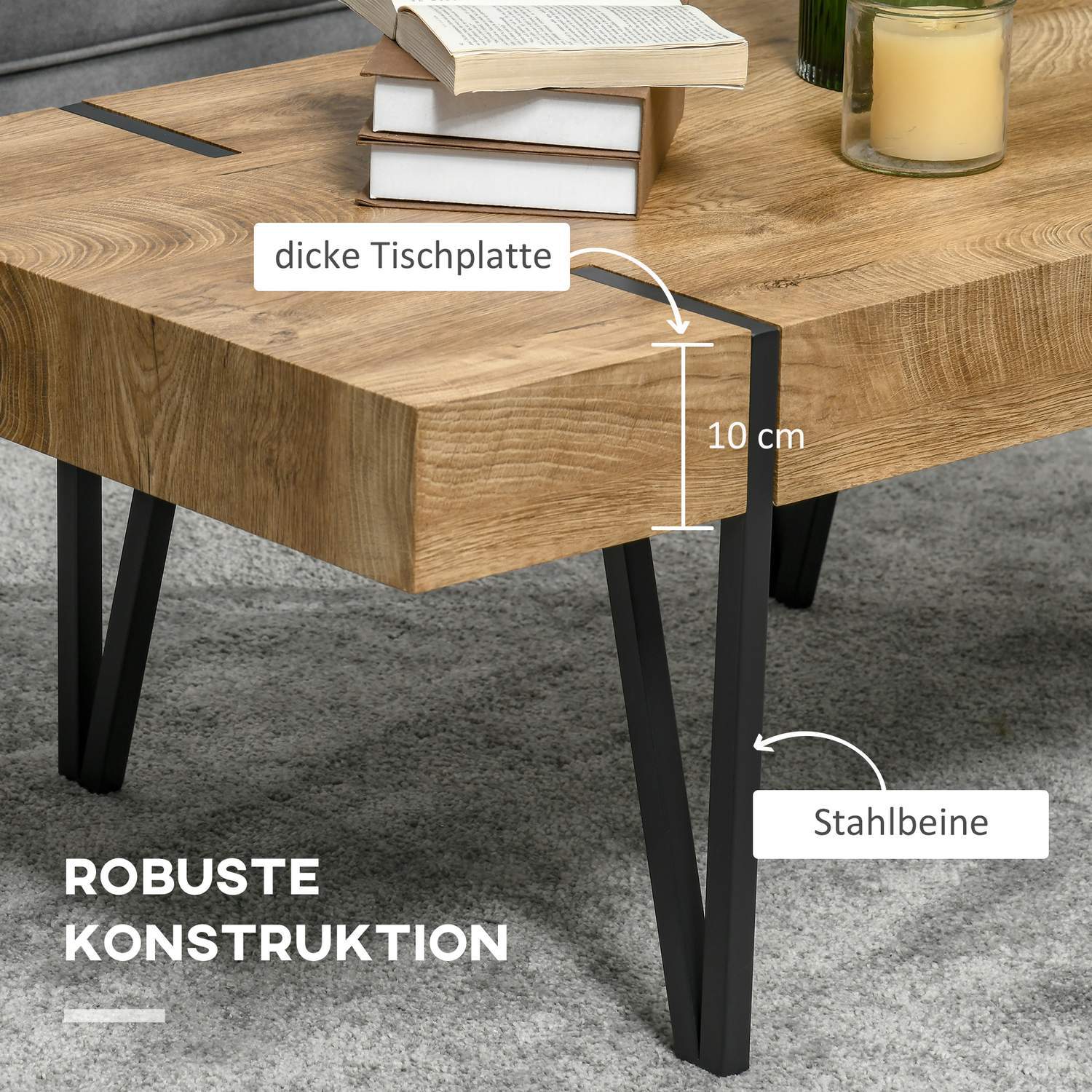 Salongbord Sidebord Sofabord med justerbare fotstøtter Stuebord Industriell design Mdf metall naturtre 105 X 60 X 42 Cm