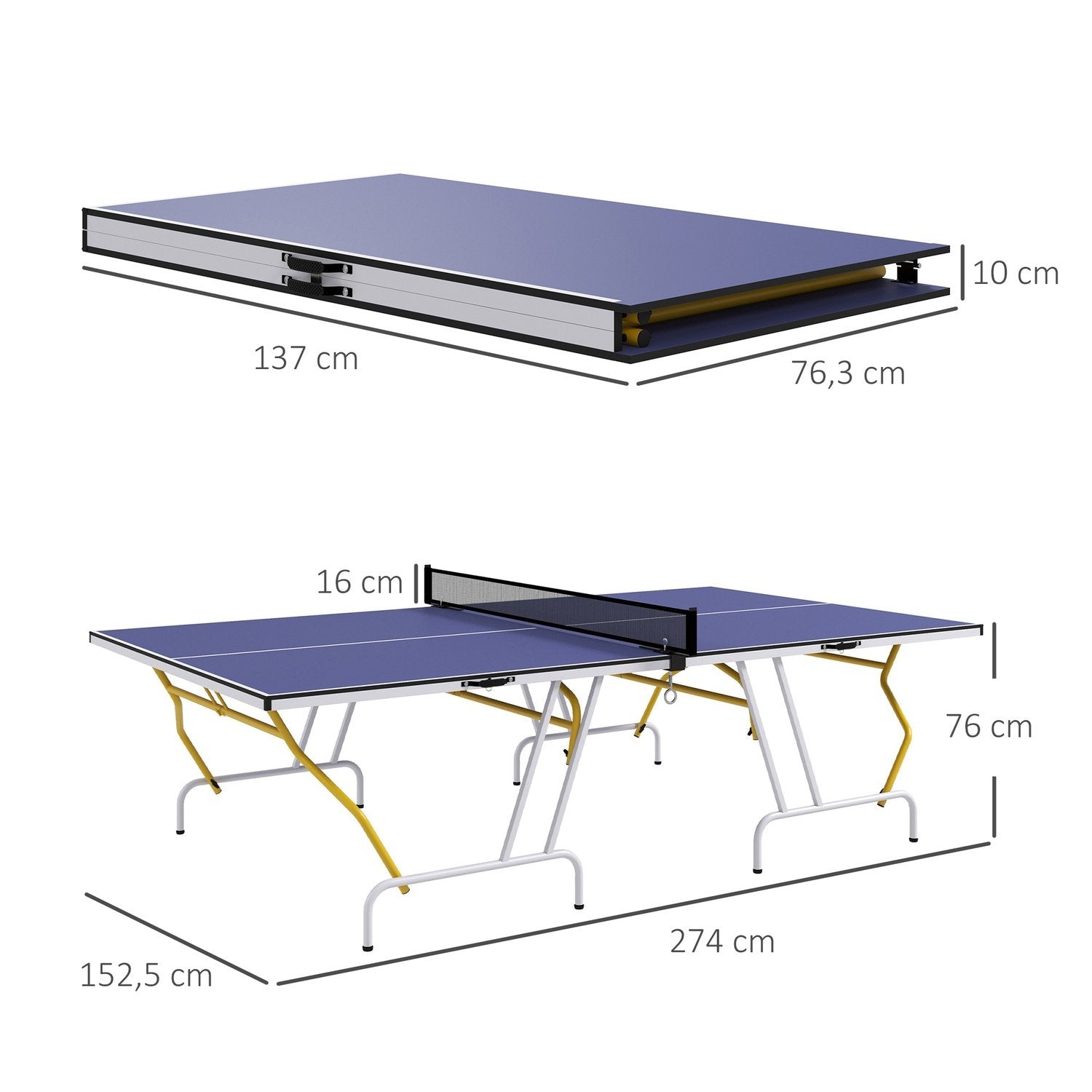 Bordtennisbord Fällbart Bord I Kvartal Med Bordtennisnät, 2 Bordtennisslagträn, 3 Bollar, Blå