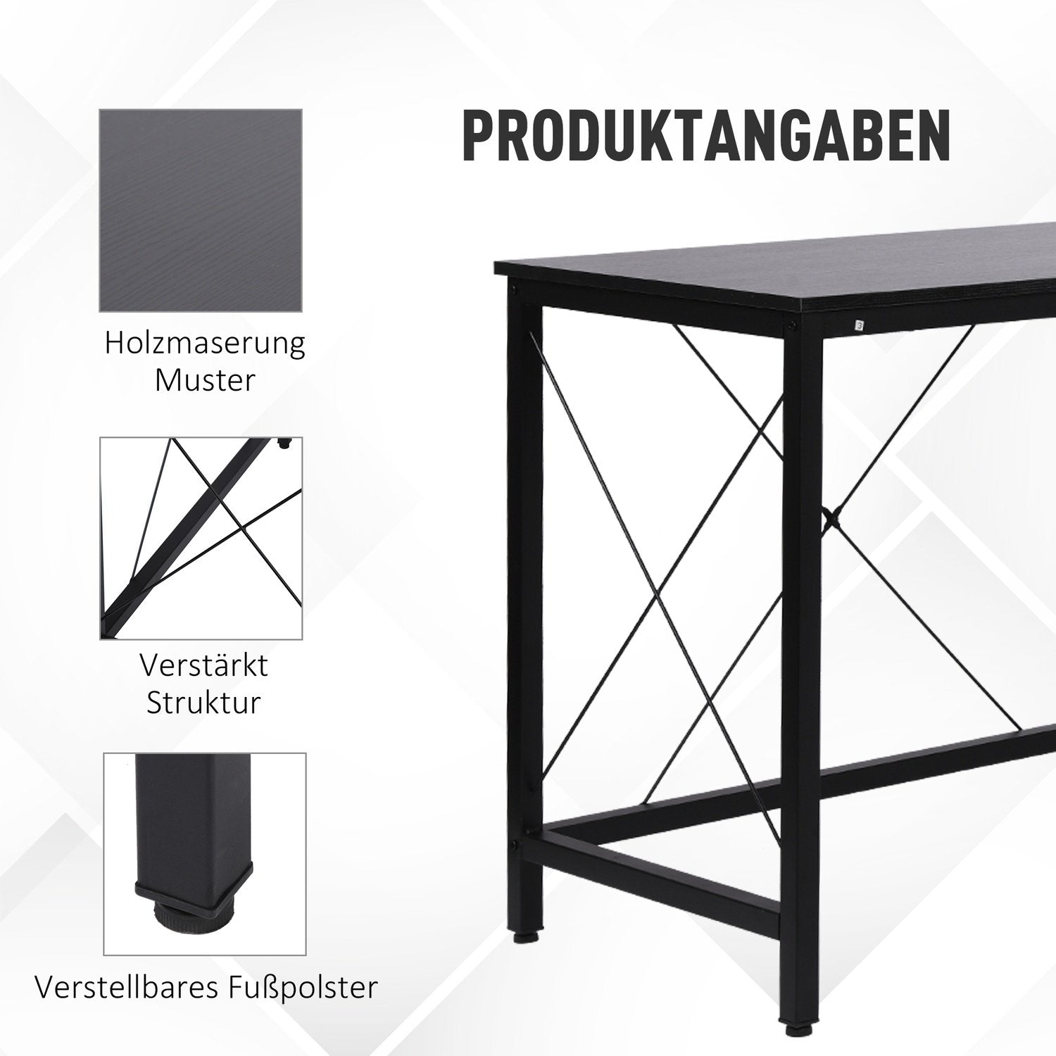 Databord L-Shape Hjørnepult, Hjørnepult, Mdf, Sort, 150X150X76Cm