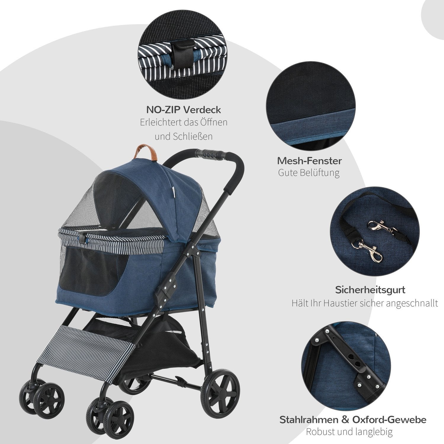 2-I-1 Hundvagn Transportväska Kattvagn Med Universalhjul Avtagbart Skydd Oxford Mörkblå + Svart 77,5 X 51 X 99,5 Cm