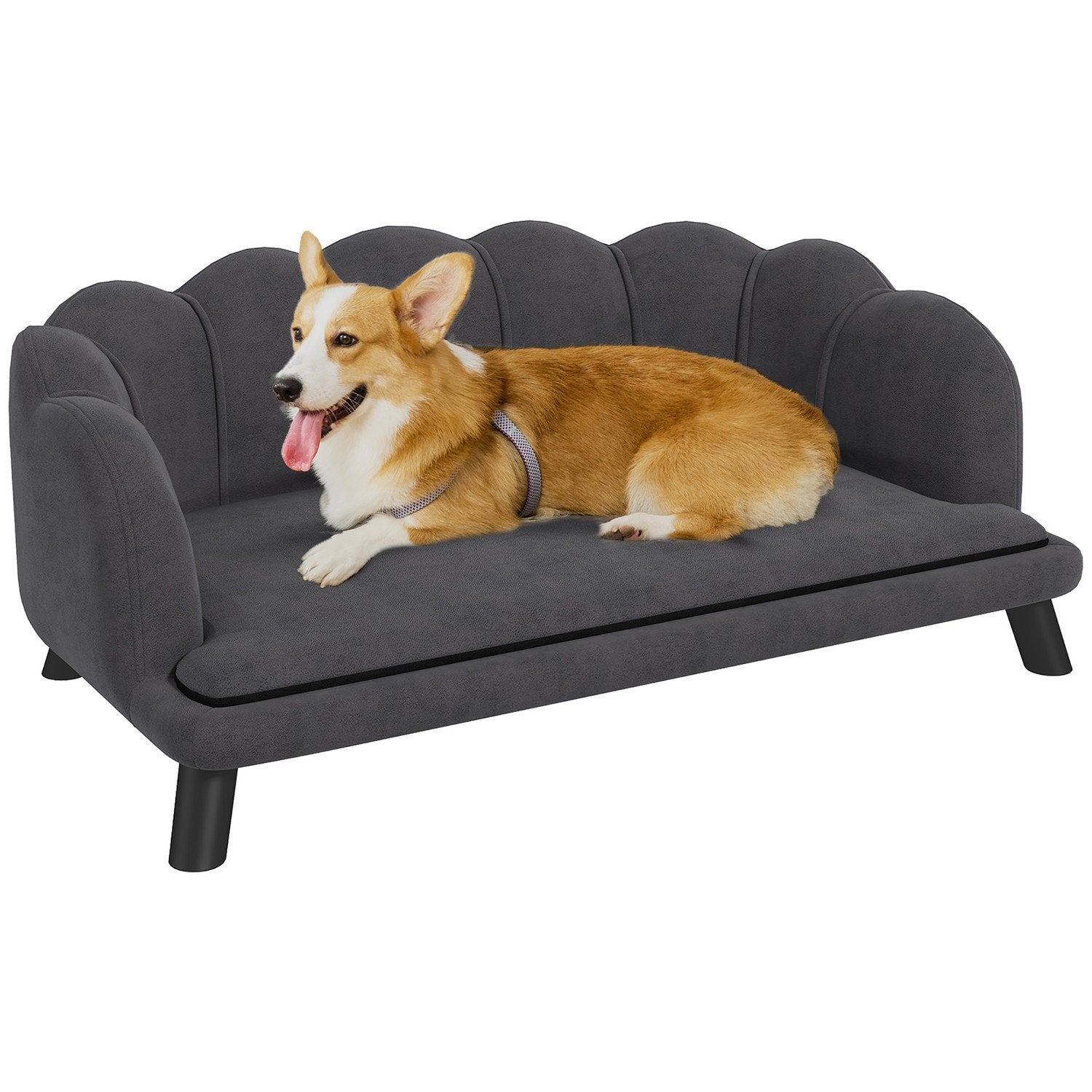 Luksus hundesofa ryggstøtte treben mørkegrå 98,5x60,5x35,5 cm