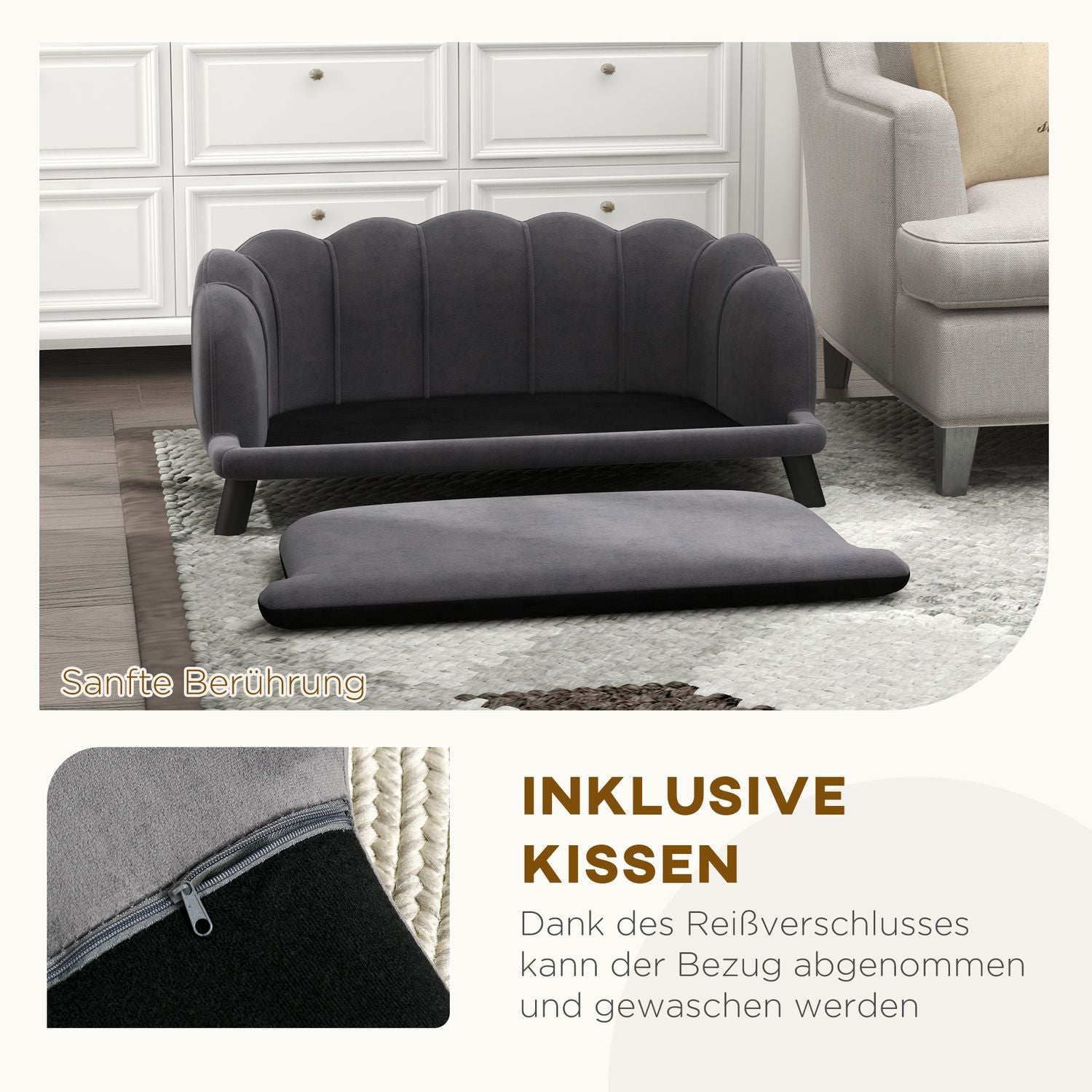 Luksus hundesofa ryggstøtte treben mørkegrå 98,5x60,5x35,5 cm