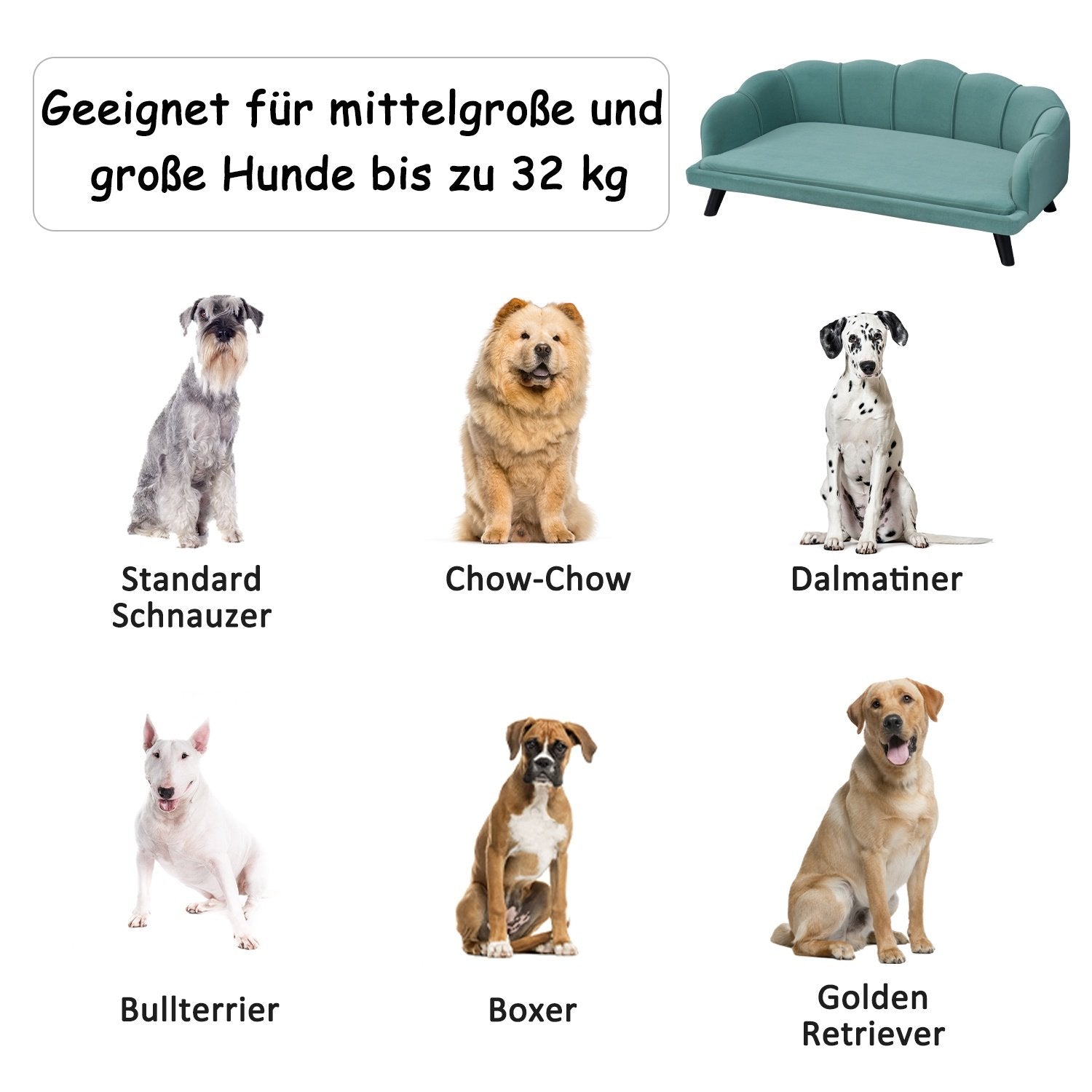 Hundesofa Kjæledyrsofa med ryggstøtte og treben, mykt trekk, kattesofa, grønn, 98,5X60,5X35,5 cm