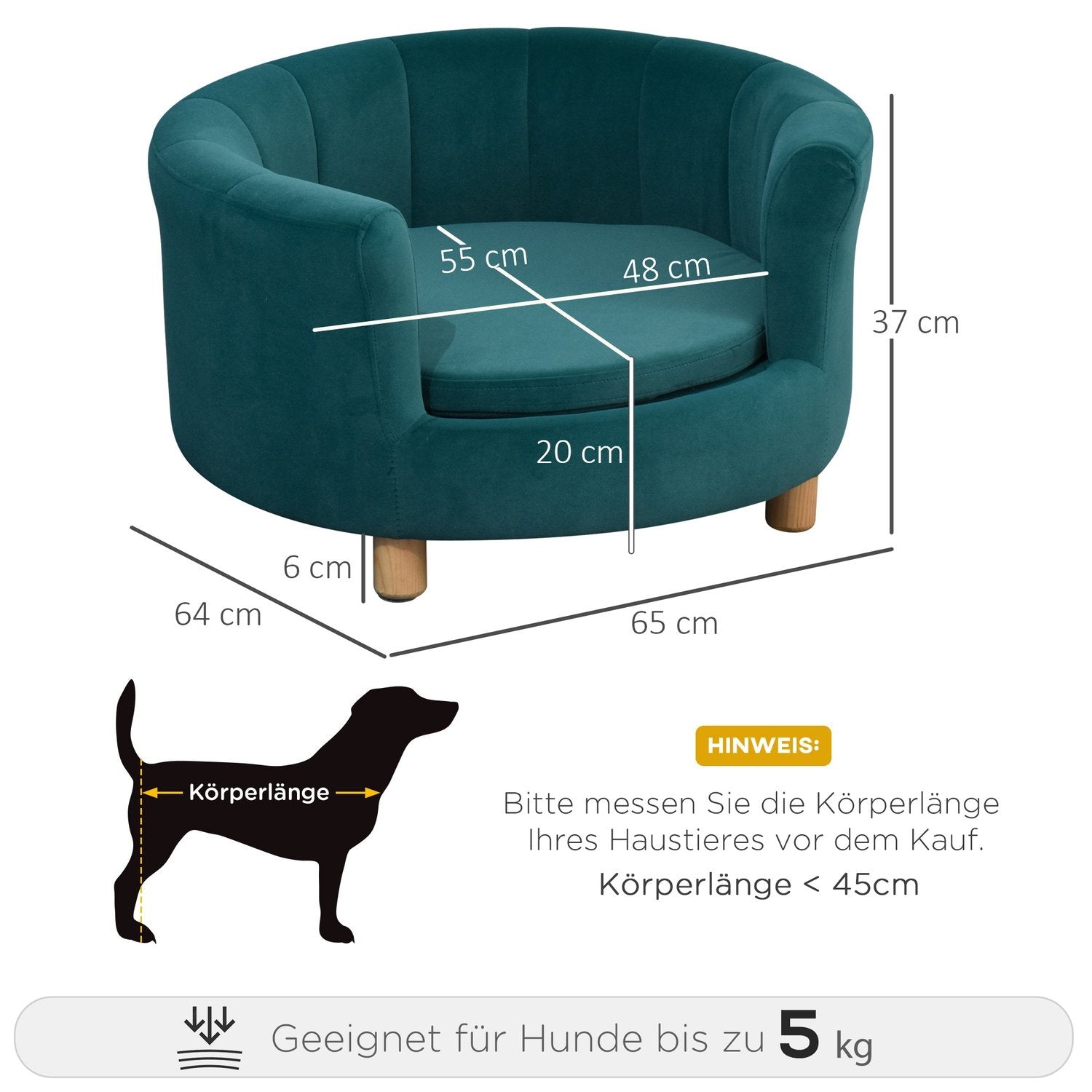 Hundeseng Elegant hundesofa med mykt trekk og treben, 65X64X37cm