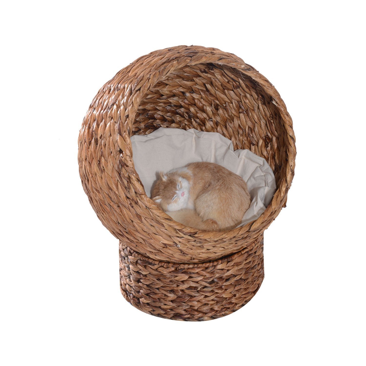 Rattan Cat Cave Cat Bed med pute, vannhyasint kjæledyrseng, lysebrun, 50X42X60Cm