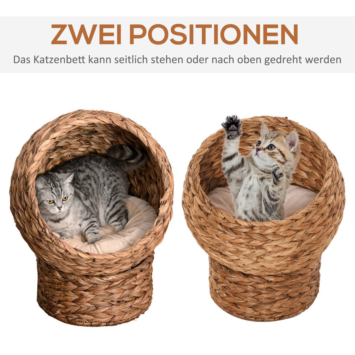 Rattan Cat Cave Cat Bed med pute, vannhyasint kjæledyrseng, lysebrun, 50X42X60Cm