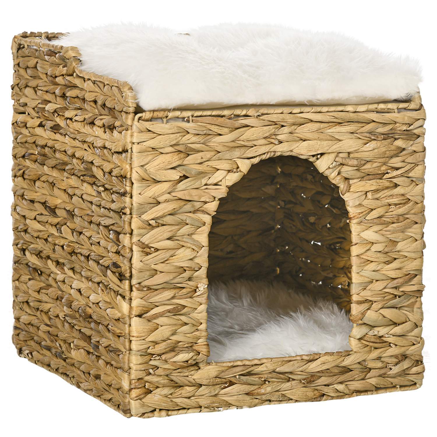 Rattan Cat Cave 2-Level Pute Water Hyacinth Brown Opp til 5 Kg