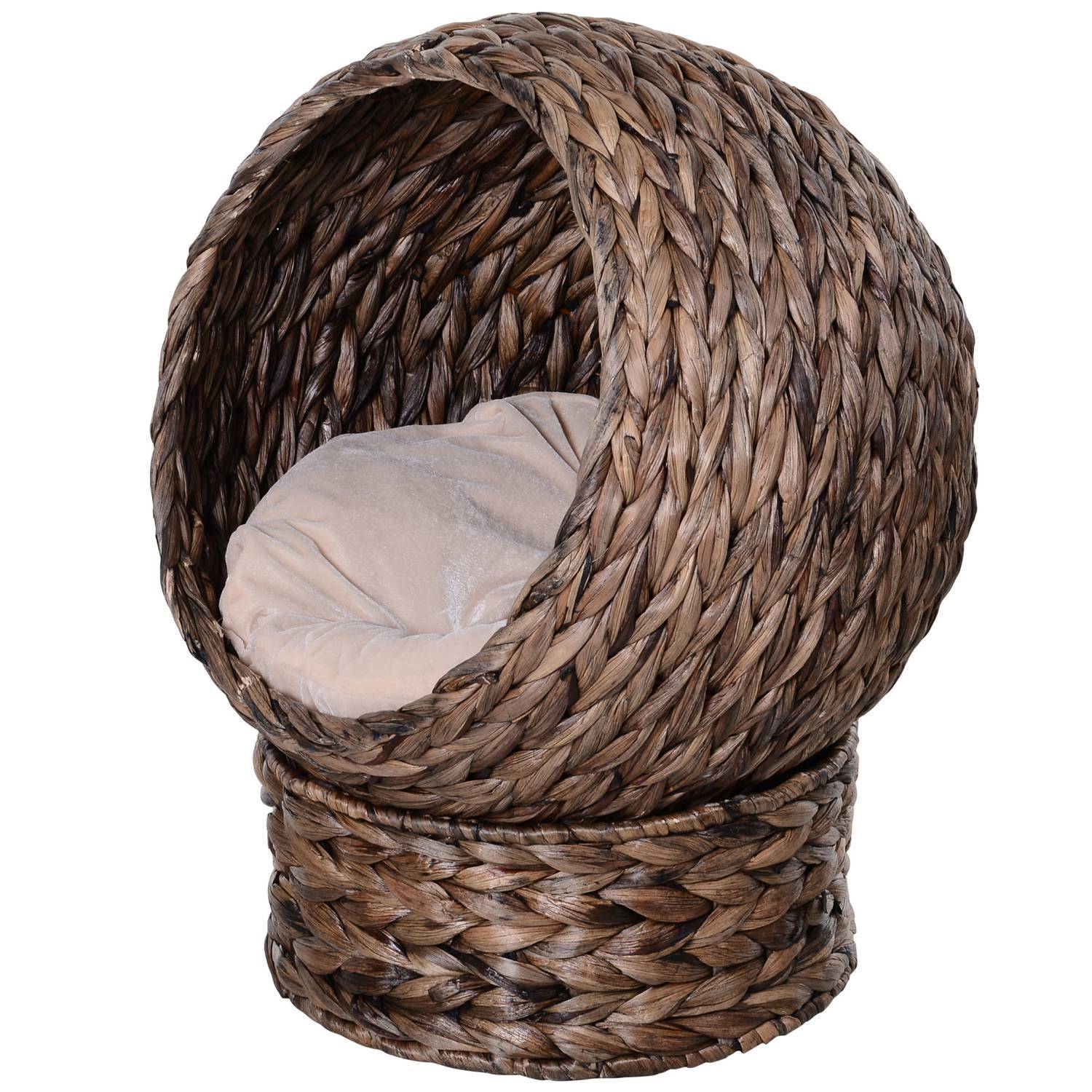 Rattan Cat Basket Cozy Cat Cave laget av vannhyasint, mørkebrun, perfekt for stuen, 50X42X60Cm