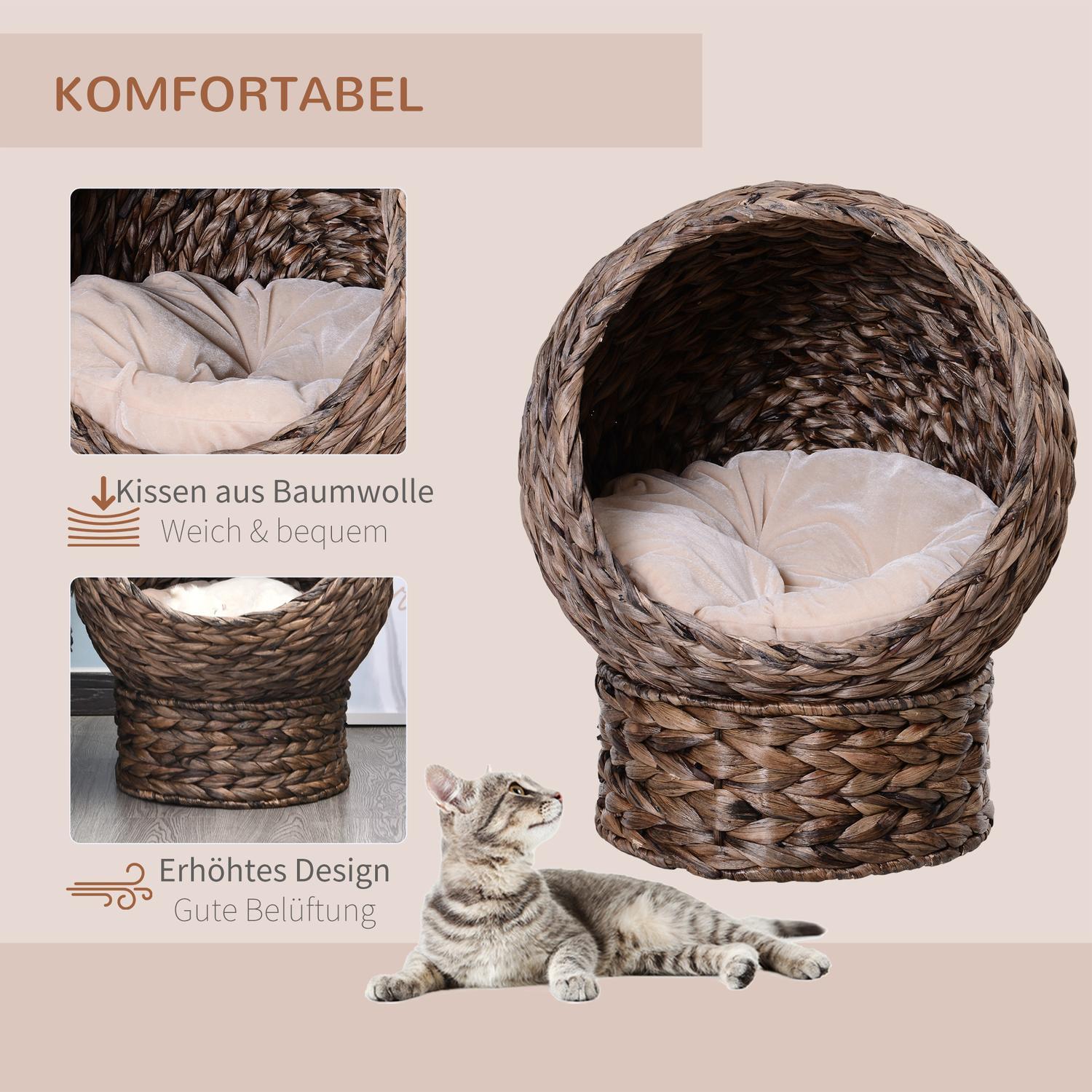 Rattan Cat Basket Mysig Cat Cave Gjord Av Vattenhyacint, Mörkbrun, Perfekt För Vardagsrum, 50X42X60Cm