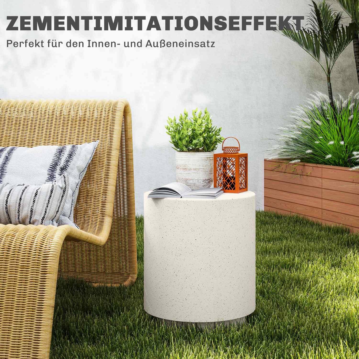 Creme White Stone-Look Soffbord, Ø37 x 43 cm