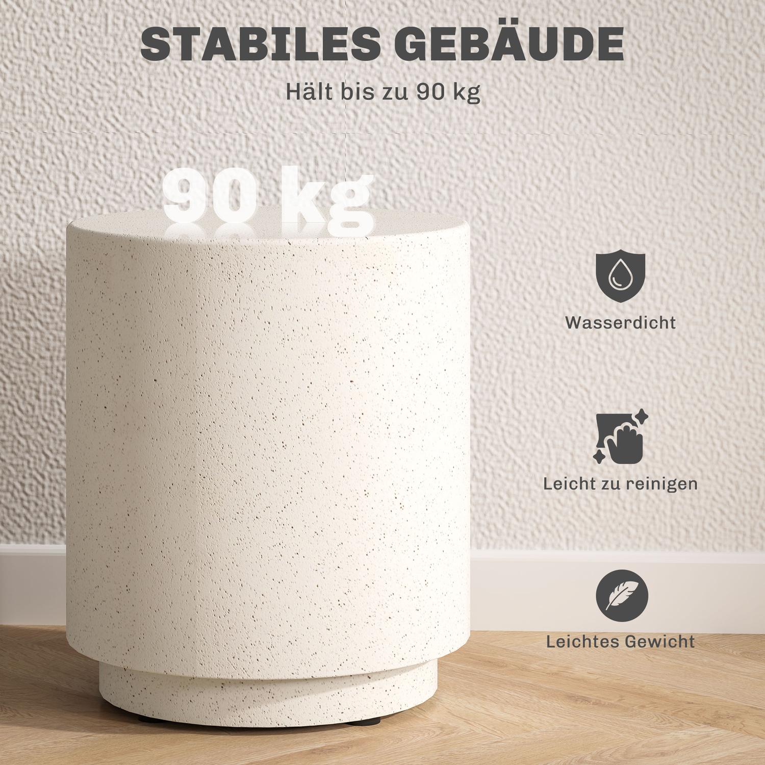 Creme White Stone-Look Soffbord, Ø37 x 43 cm