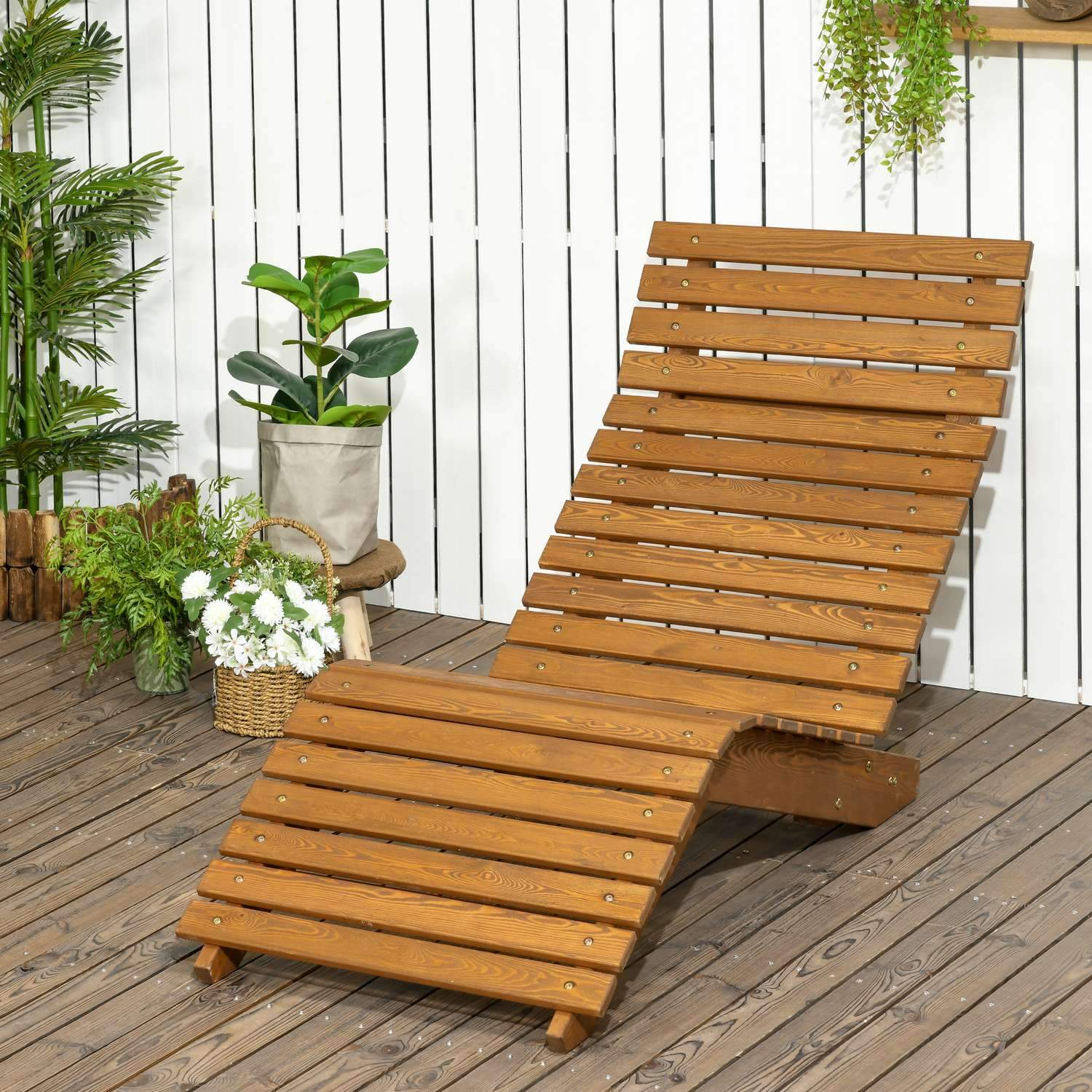 Dekkstol, fluktstol, hagestol, slappe stol for basseng, balkong, opptil 120 kg, heltre, teak, 66X170X77Cm