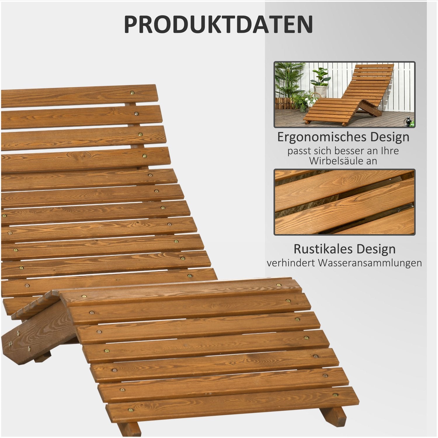 Dekkstol, fluktstol, hagestol, slappe stol for basseng, balkong, opptil 120 kg, heltre, teak, 66X170X77Cm