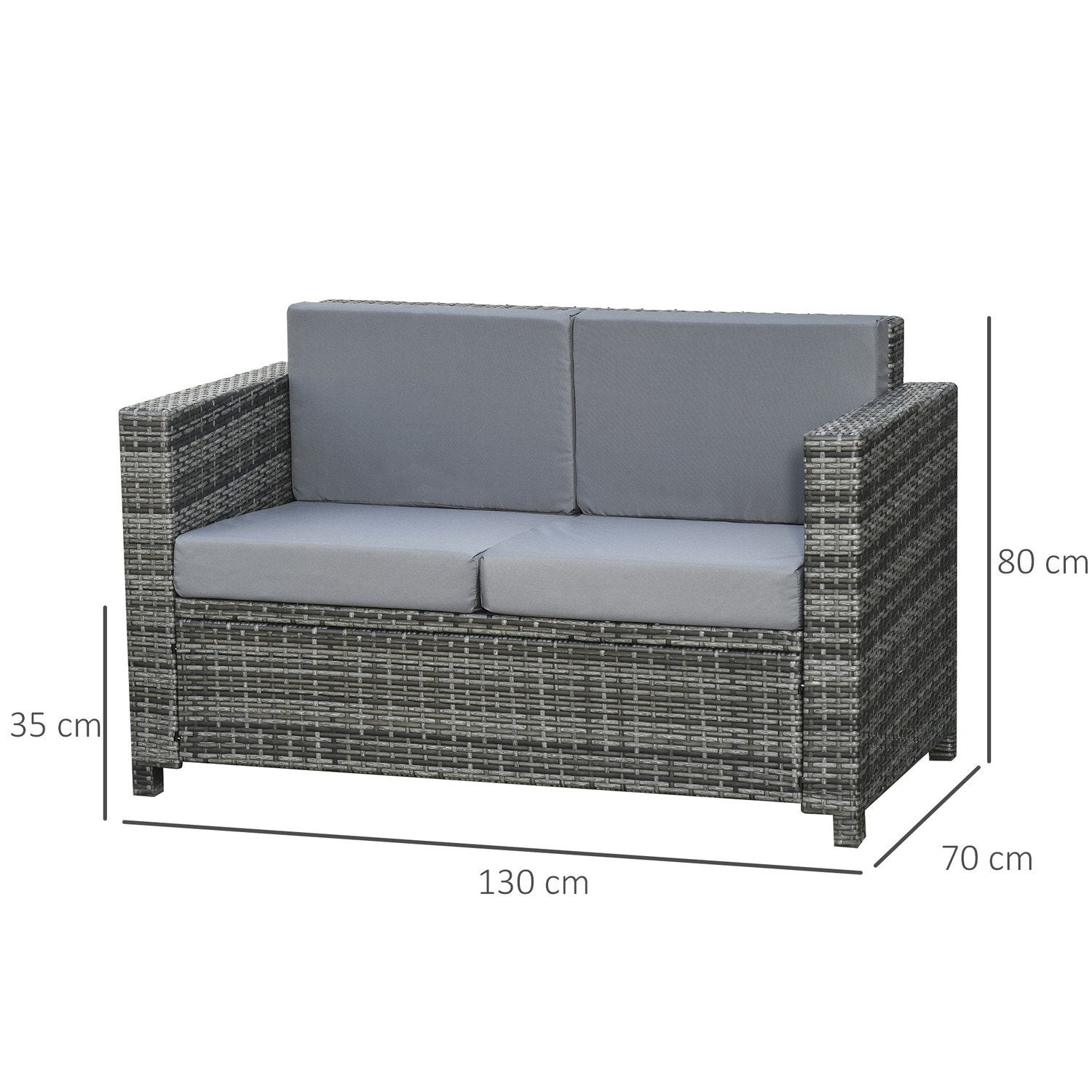 Pute, metall og polyester, 130x70x80 cm, for terrasse og balkong