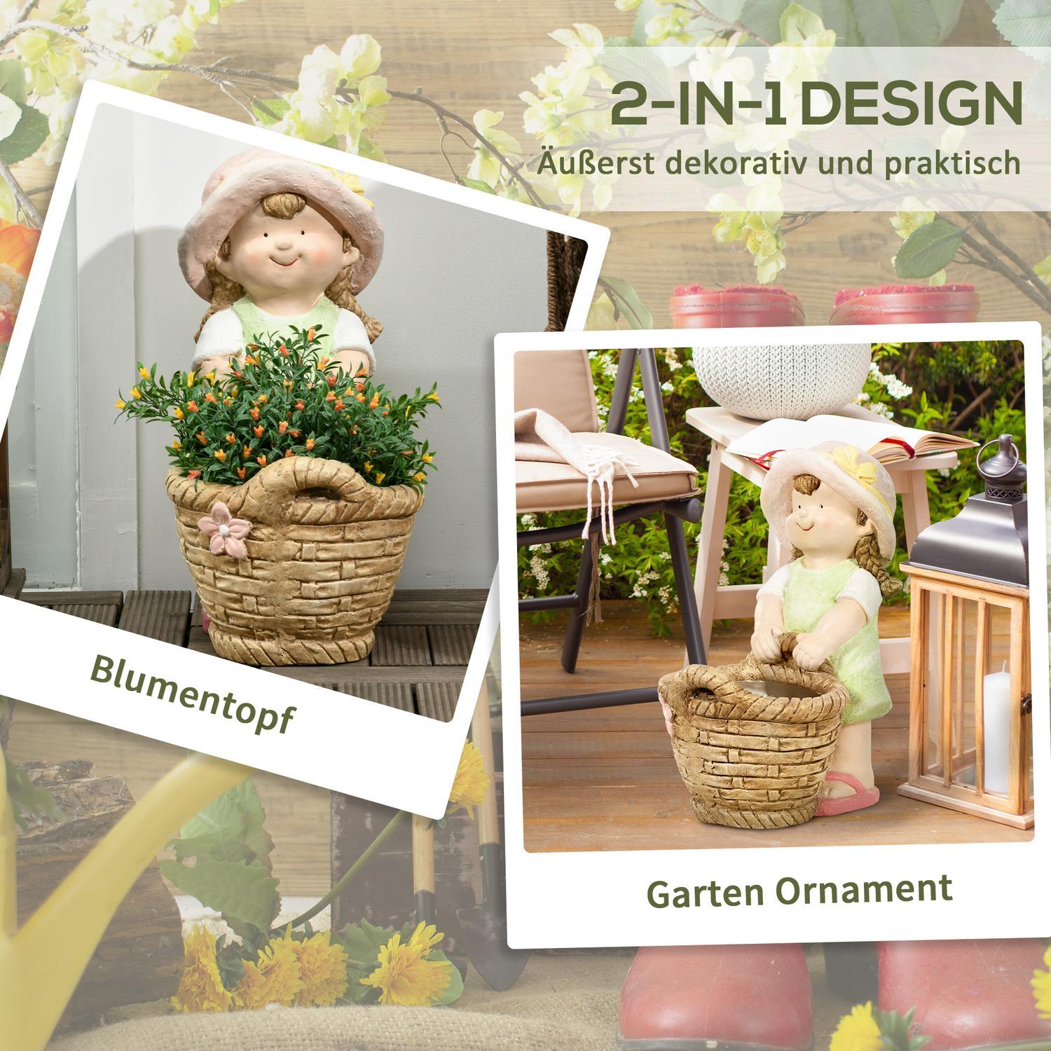 Jente med blomsterpotte Værbestandig hagefigur Plantepotte Ornament Skulptur For Home Decor Hagegård