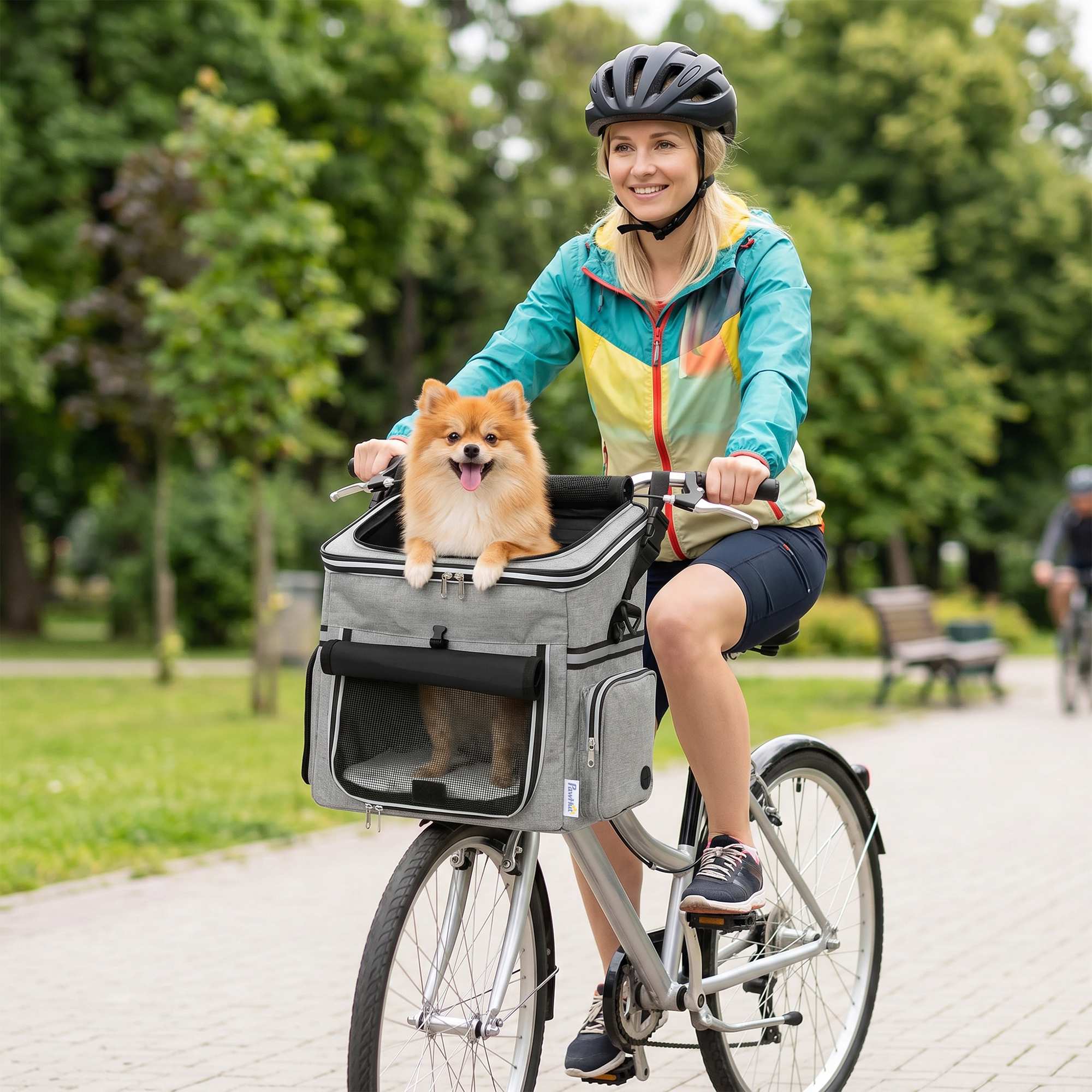 Cykelkorg framtill för hund upp till 5 kg, koppel, kudde