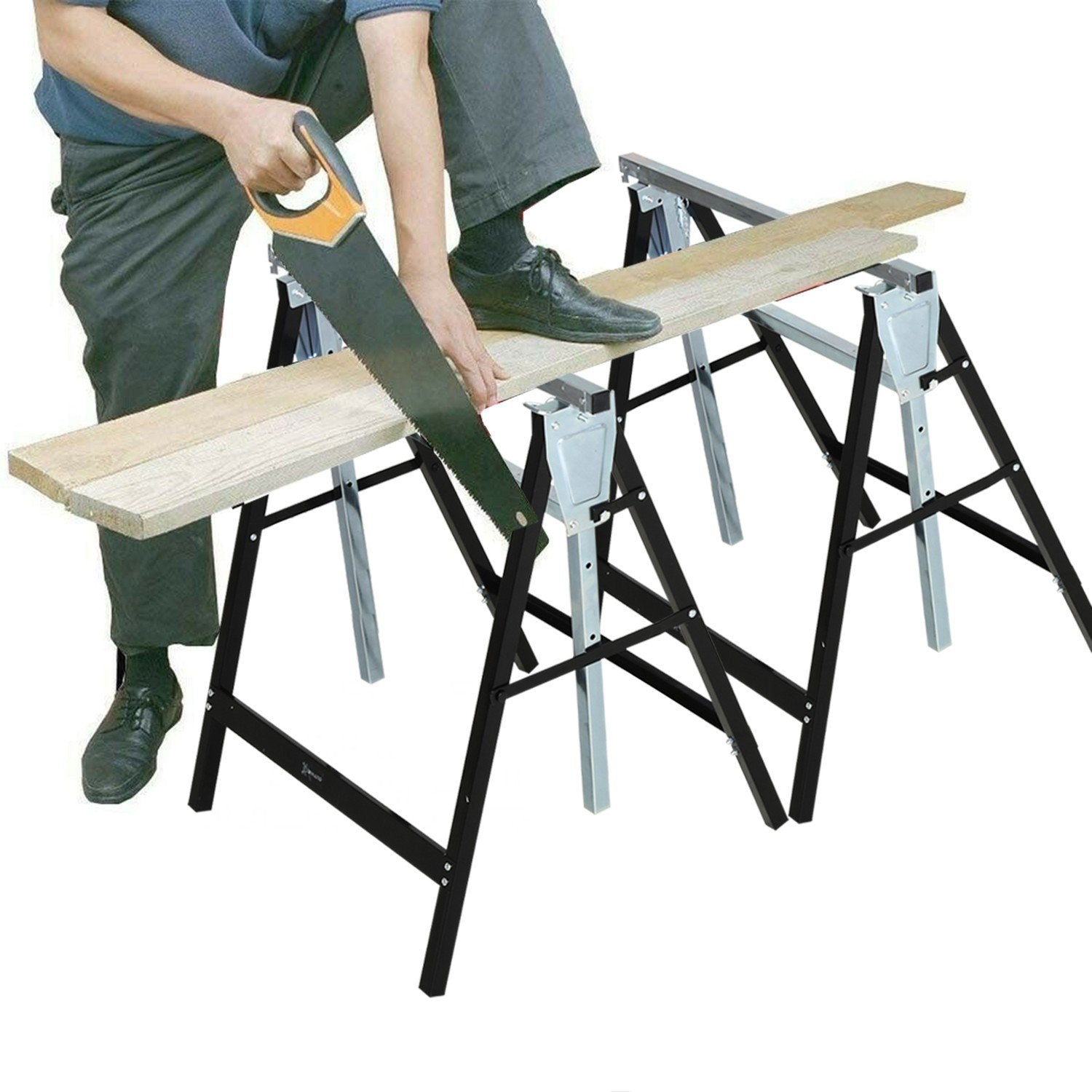 Sawhorse høydejusterbar, sammenleggbar, metall, svart, 68X56X80-130 cm, lastekapasitet opptil 200 kg