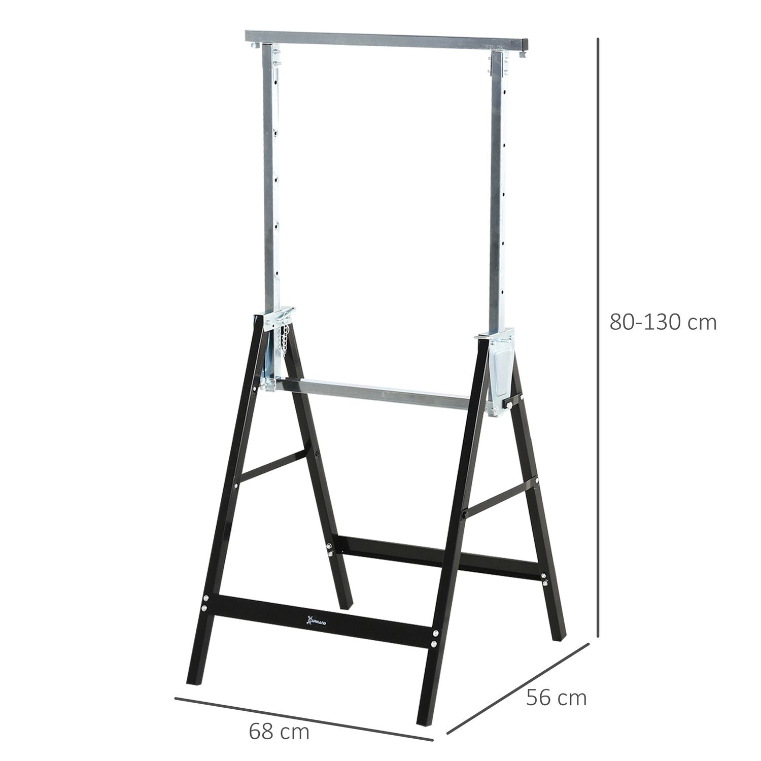 Sawhorse høydejusterbar, sammenleggbar, metall, svart, 68X56X80-130 cm, lastekapasitet opptil 200 kg