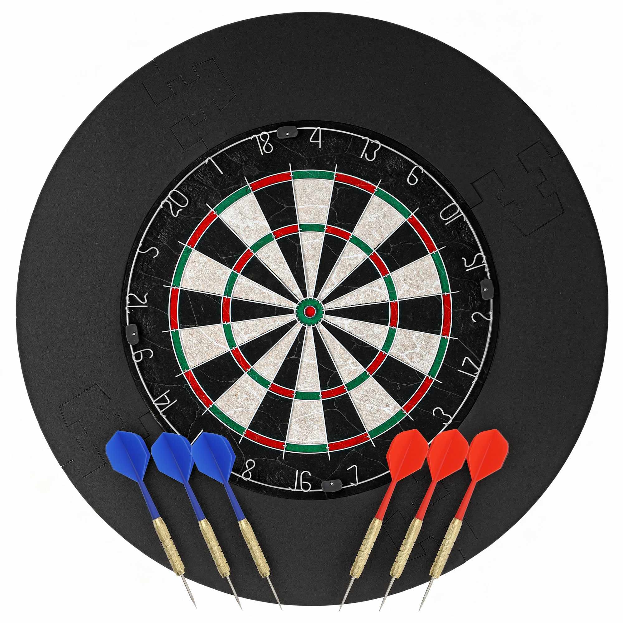 Darttavleset med sisalbräda, säkerhetsring, 6 stålpilar