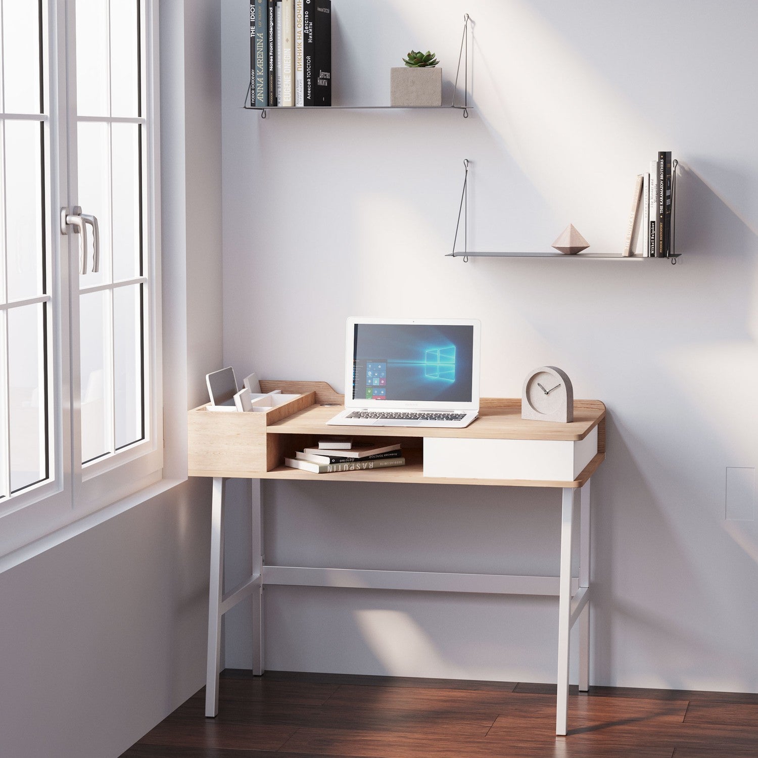 Datorbord med bred topp och förvaringsfack