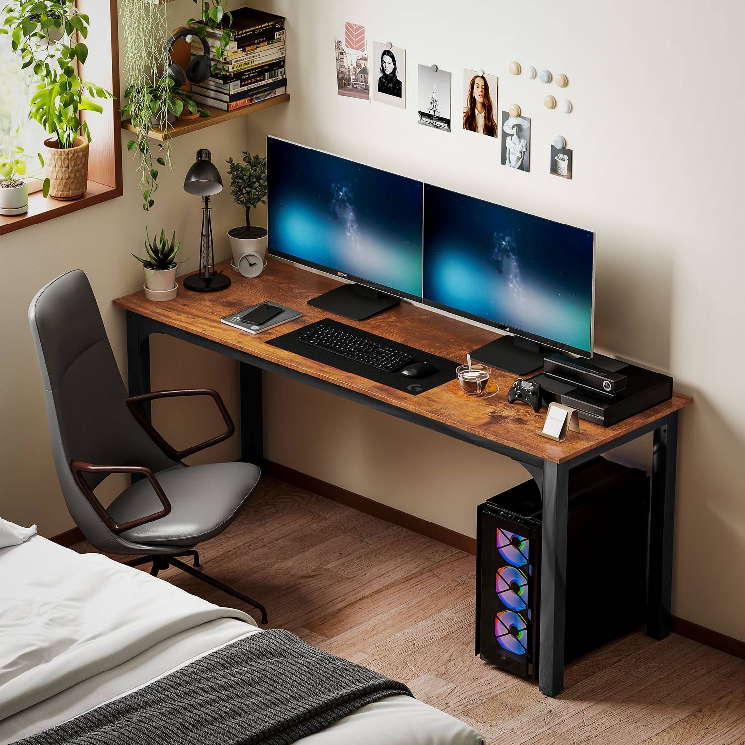 Datorbord, rustik brun, rymlig design, spånskiva