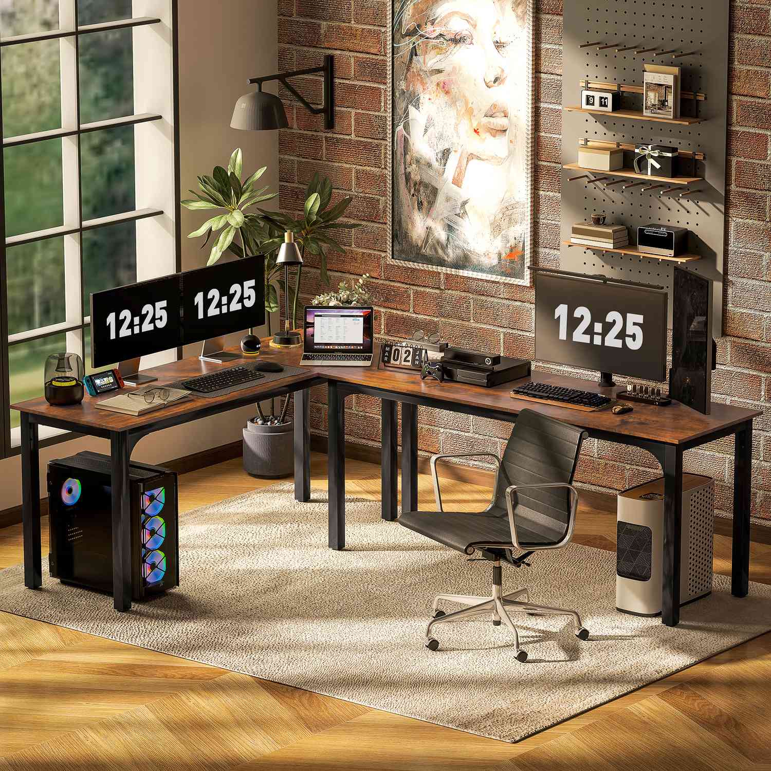 Datorbord, rustik brun, rymlig design, spånskiva