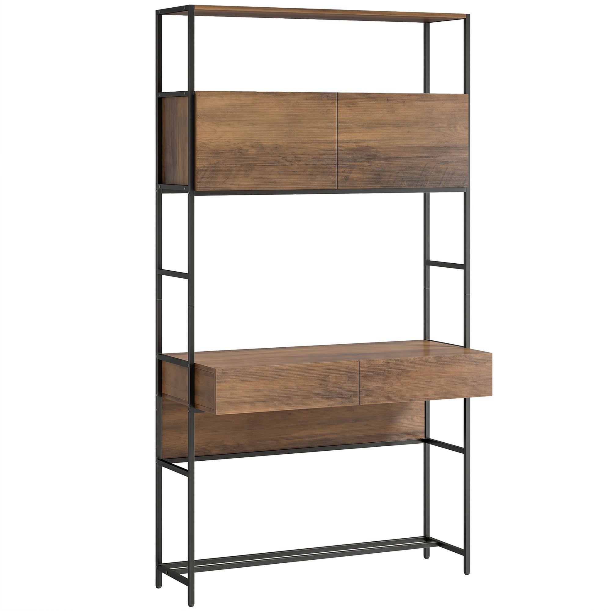 Datorskrivbord med hyllor och 2 lådor, brunt, 185 cm