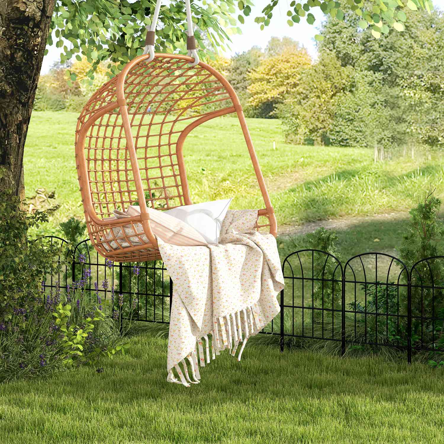 Dekorativt trädgårdsstaket i metall med bas, set om 8, svart