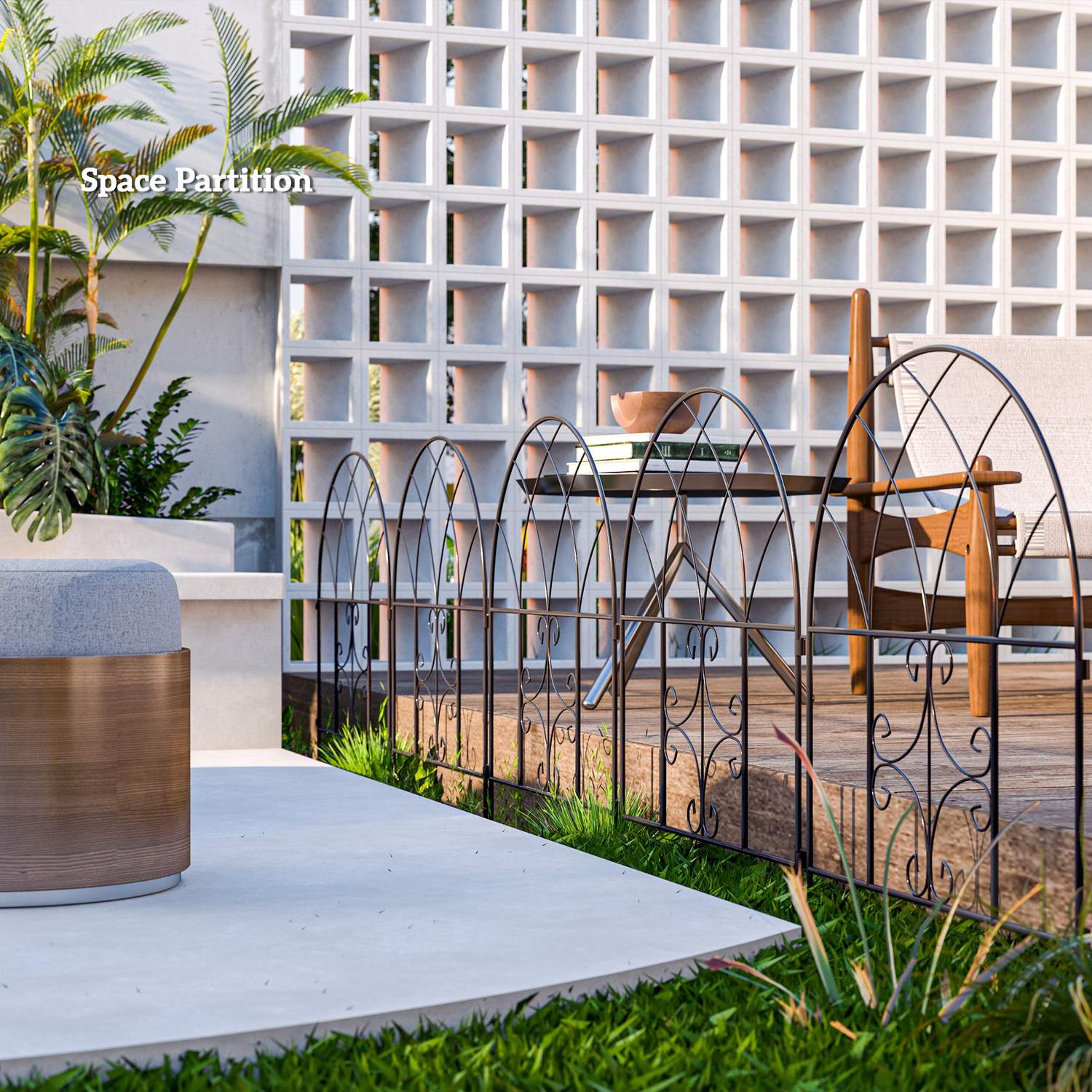 Dekorativt trädgårdsstaket i stål, 300x70 cm, svart nät