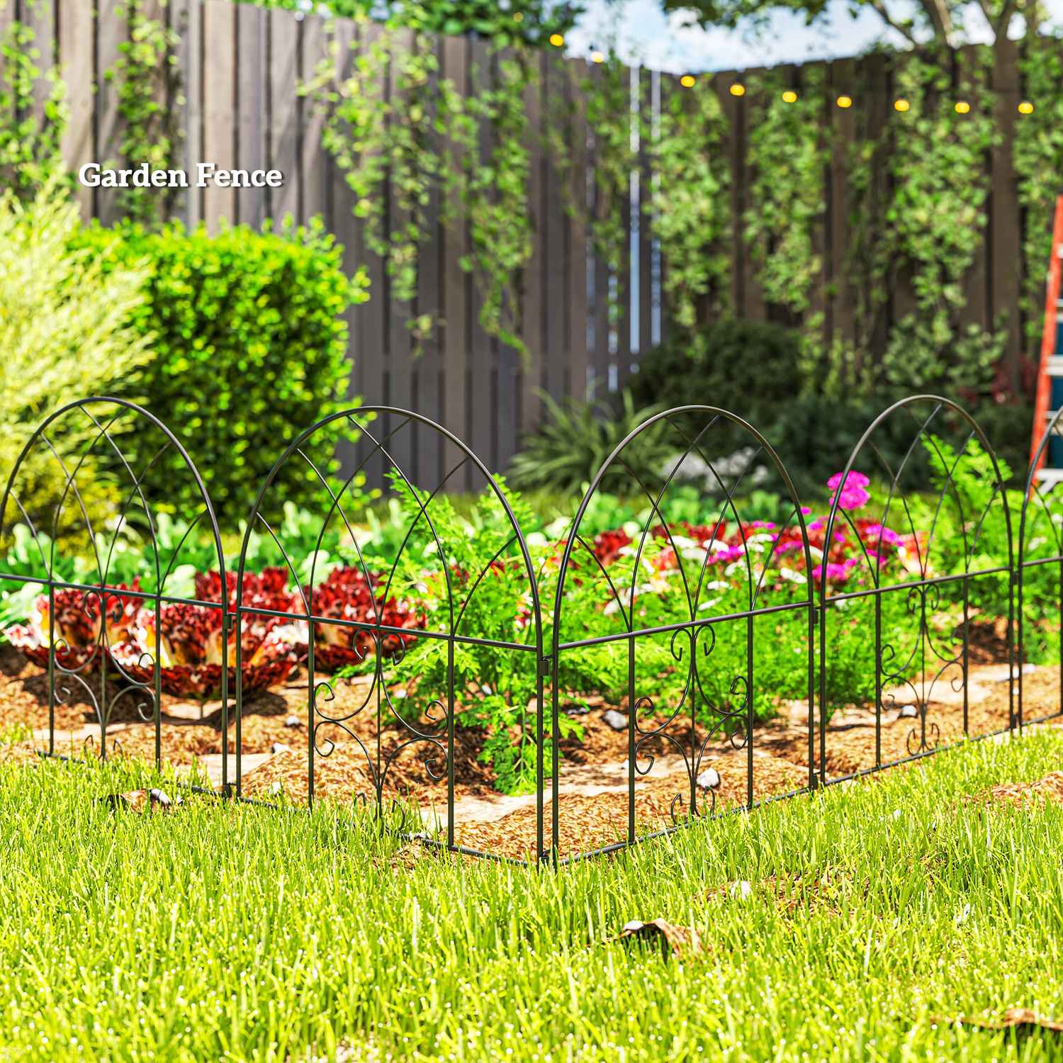 Dekorativt trädgårdsstaket i stål, 300x70 cm, svart nät